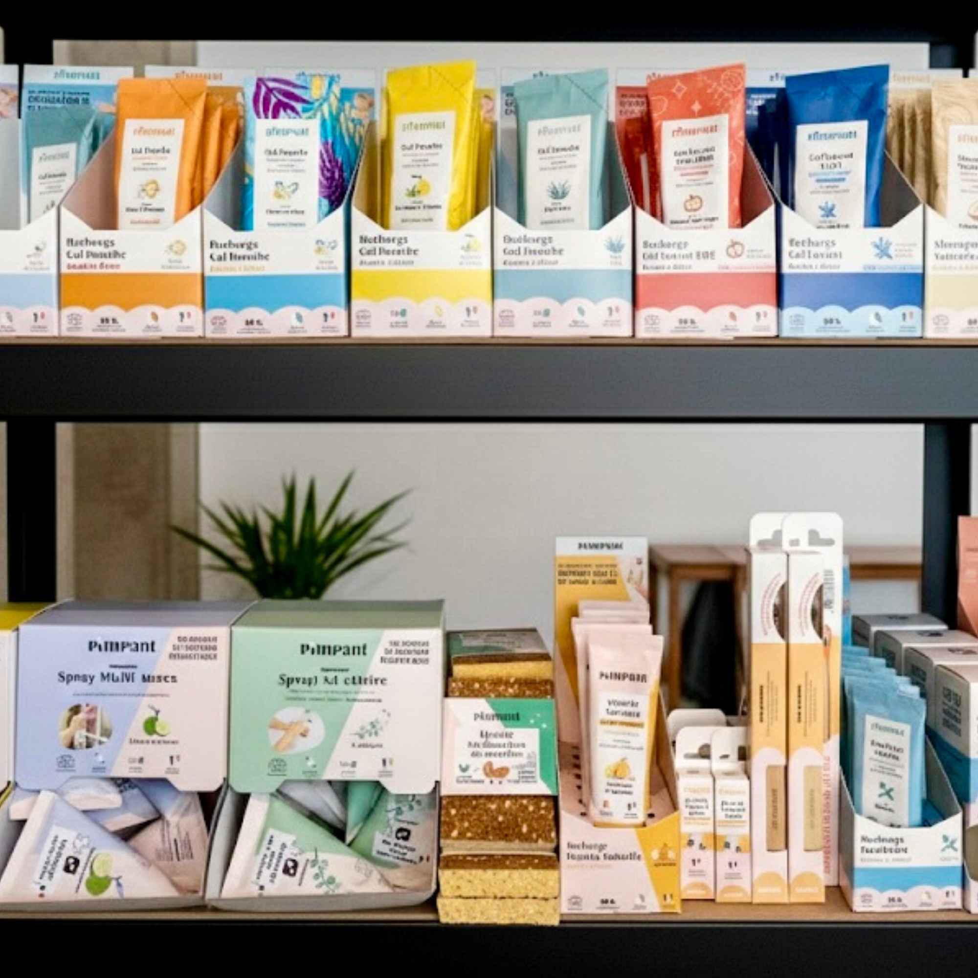 Collection complète des recharges Pimpant : gels douche, shampoings et produits ménagers.