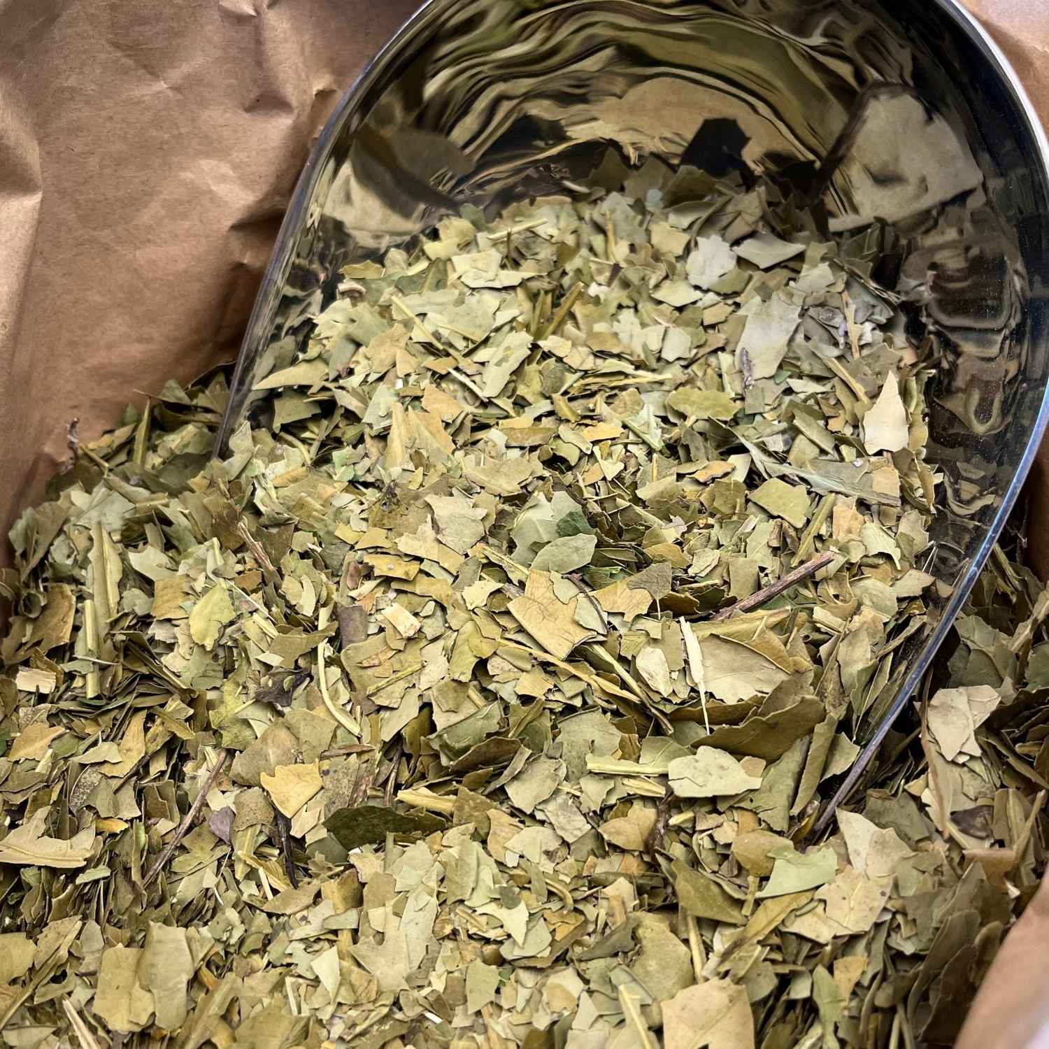 Photo de maté feuilles bio séchée vendue par Plantes & Recettes, spécialisée en plantes médicinales de qualité.