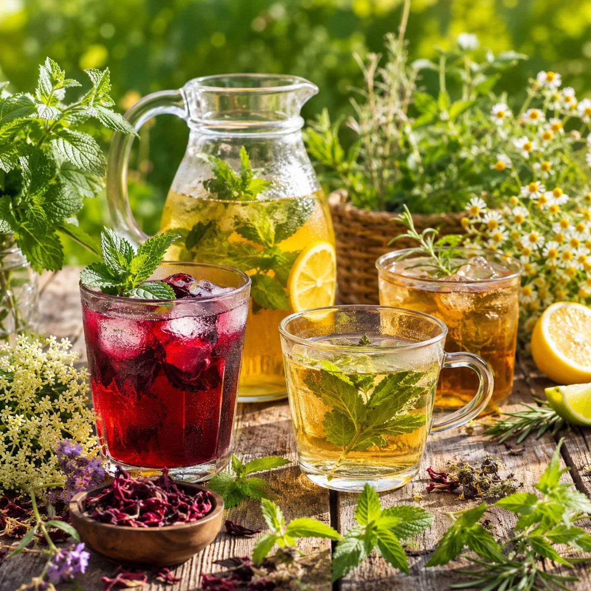 Tisanes rafraîchissantes maison aux plantes bio avec menthe, hibiscus, mélisse et verveine pour l’été – Plantes & Recettes