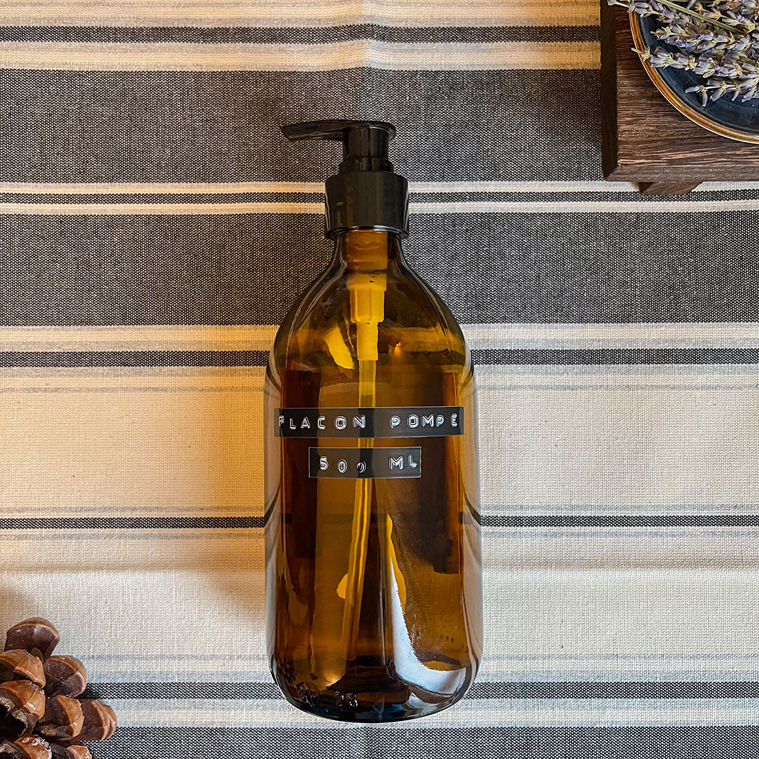 Flacon pompe en verre ambré 500ml – Idéal pour savons et cosmétiques maison