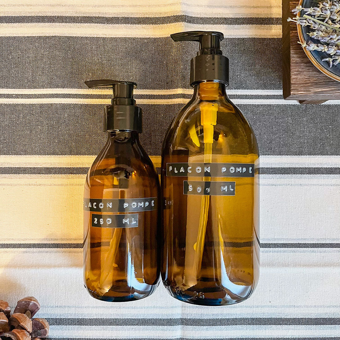 Flacon pompe en verre ambré 500ml – Idéal pour savons et cosmétiques maison