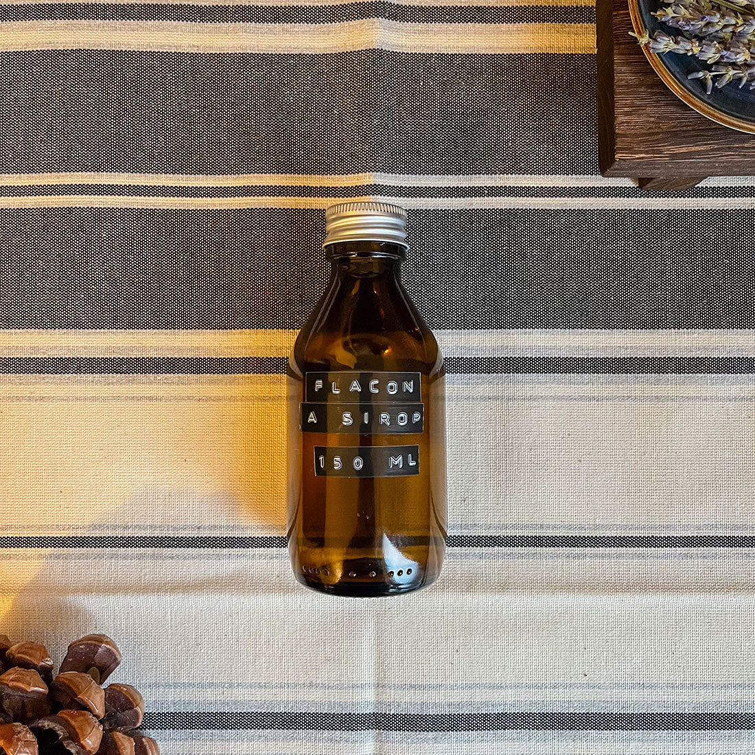 Flacon à sirop en verre ambré 150ml avec bouchon en aluminium