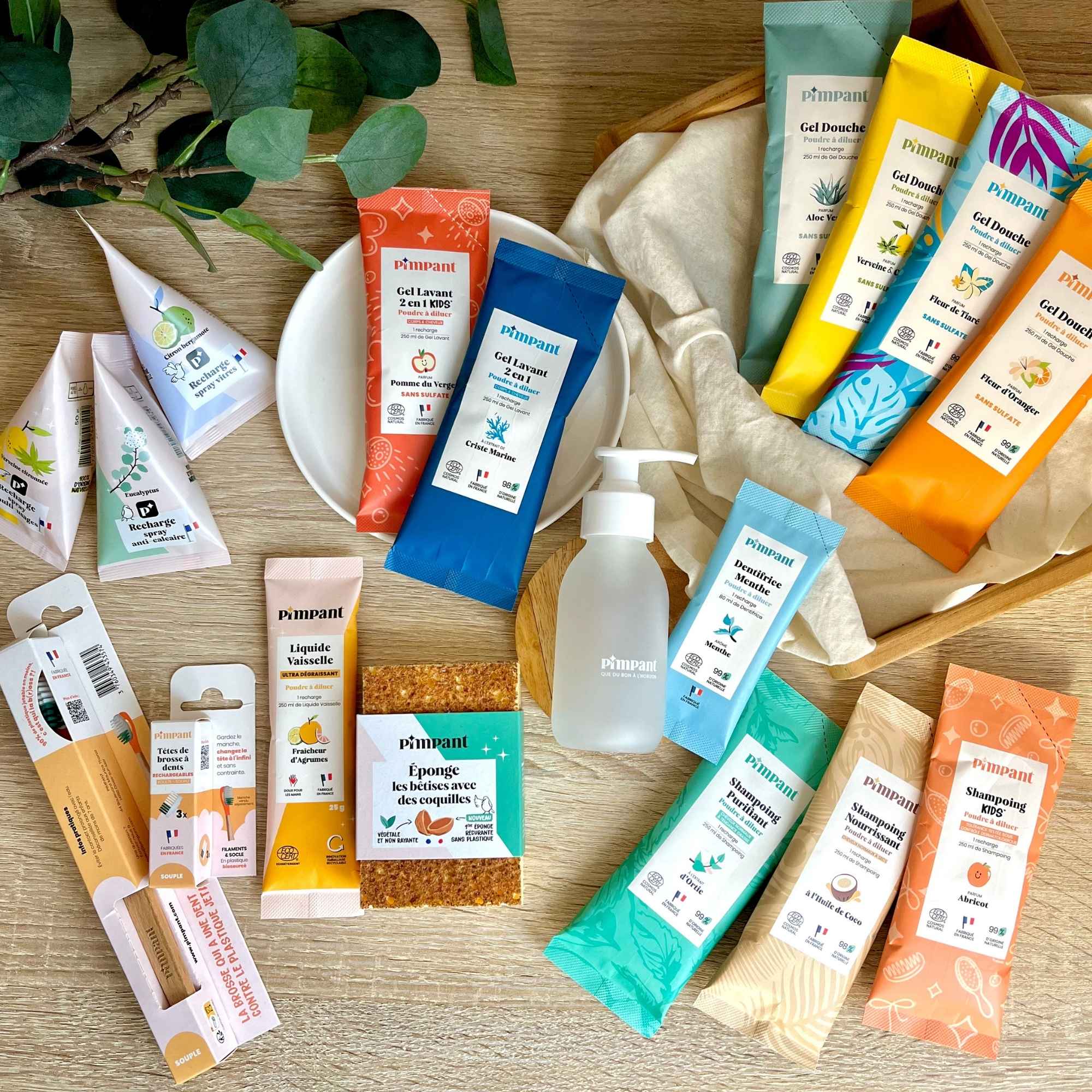 Ensemble des produits Pimpant disponibles chez Plantes & Recettes, recharges naturelles à diluer.
