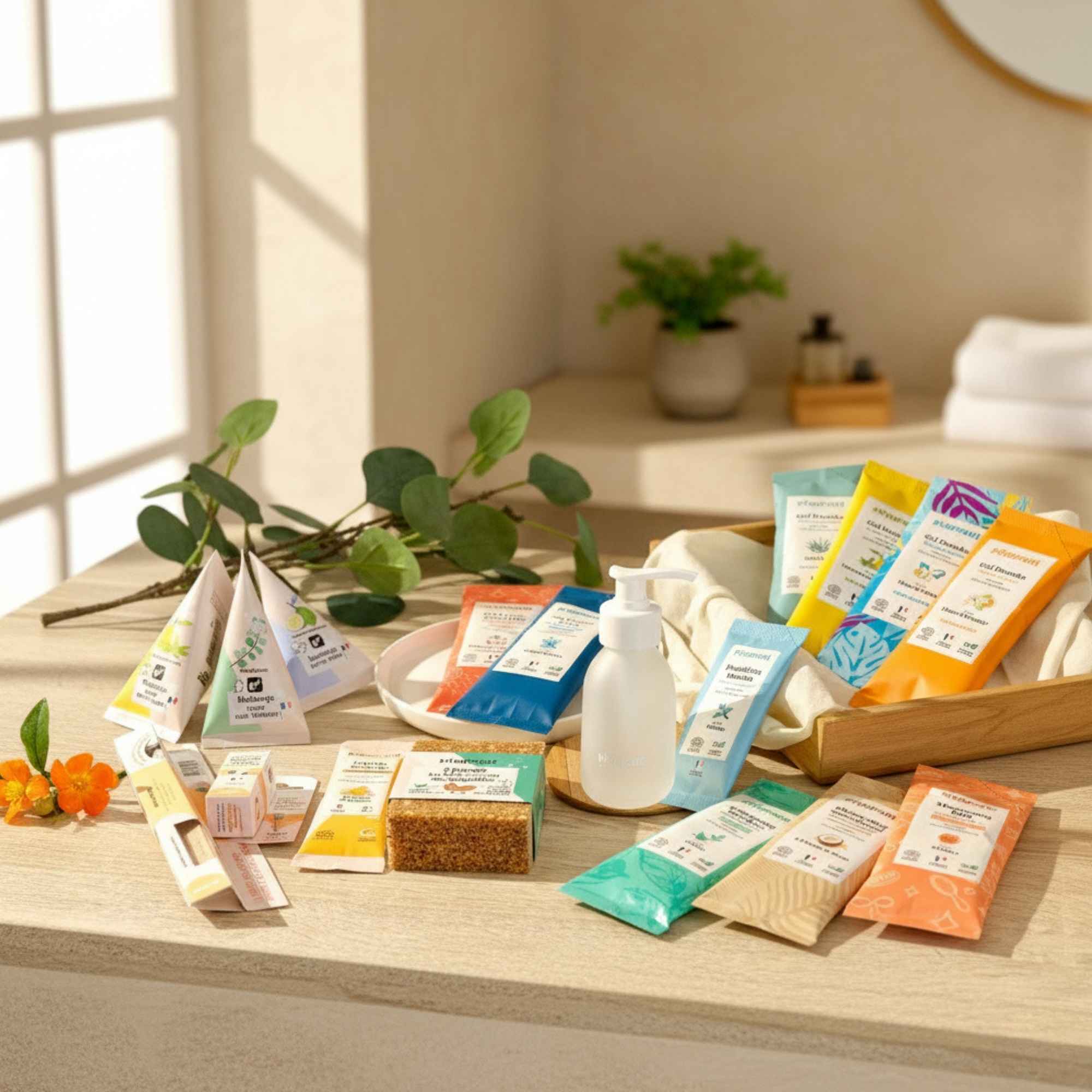 Tous les produits Pimpant présentés ensemble, une gamme durable et responsable.