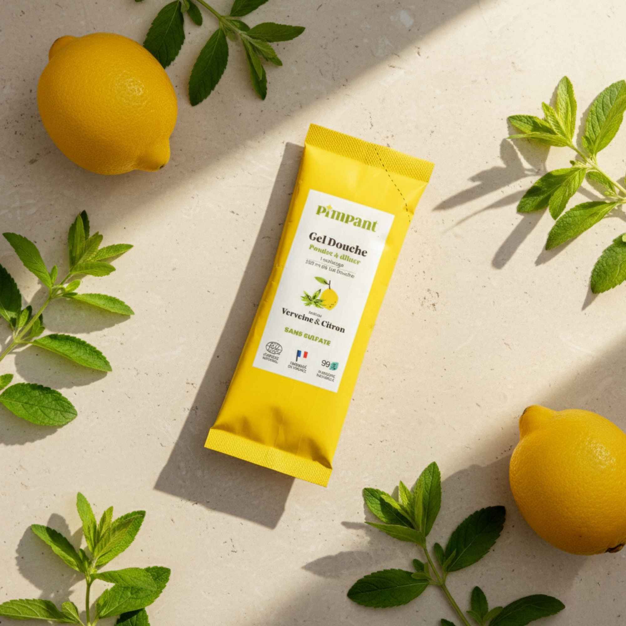 Gel douche à la verveine citronnée Pimpant, version recharge naturelle.