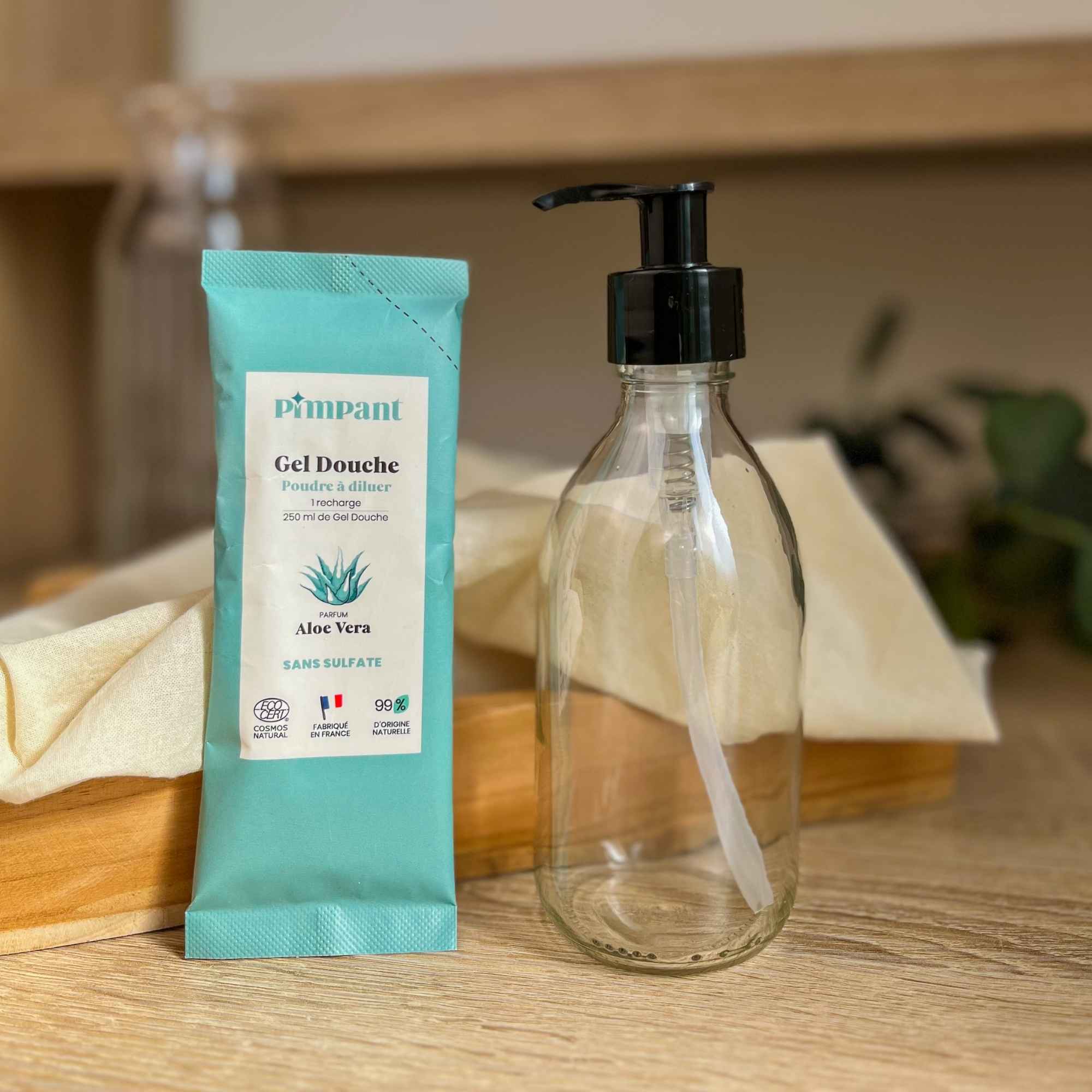 Recharge écoresponsable d’aloe vera pour gel douche Pimpant.