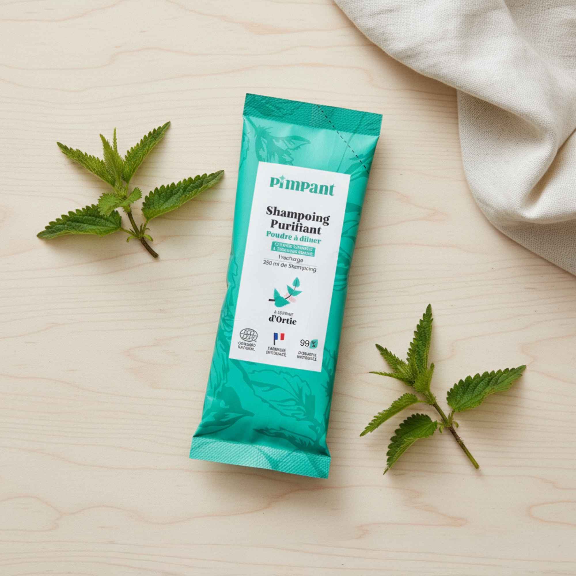 Shampoing purifiant à l’ortie, idéal pour les cuirs chevelus gras.