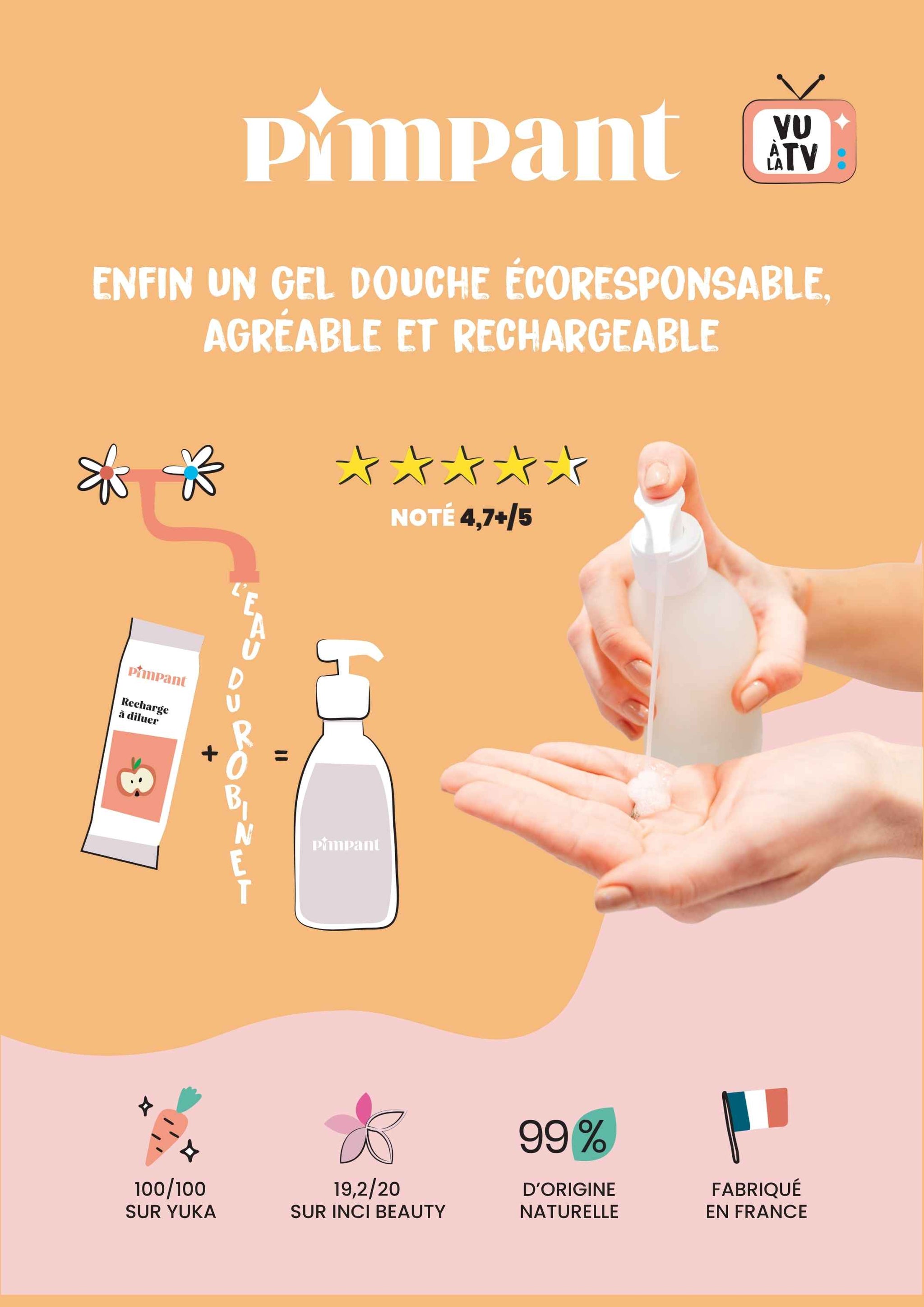 Affiche pimpant pour réaliser un gel douche écoresponsable.
