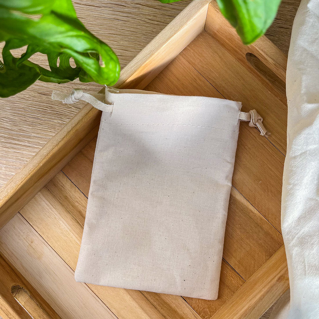Pochette en coton naturel écru 10,5x15cm pour huiles essentielles et accessoires cosmétiques
