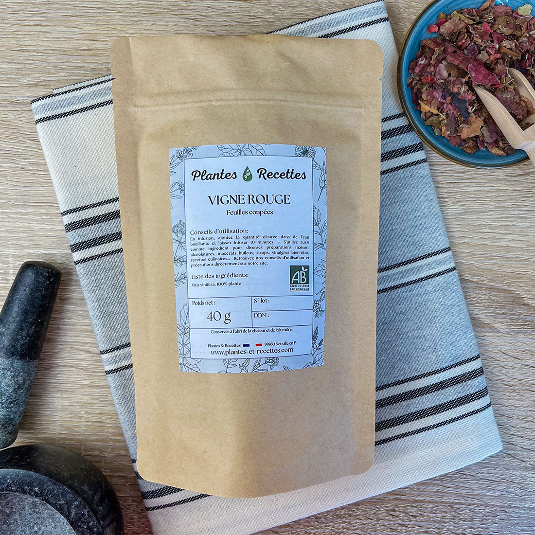 Vigne Rouge Bio en vrac – Feuilles coupées aux vertus cardio-vasculaires et antioxydantes
