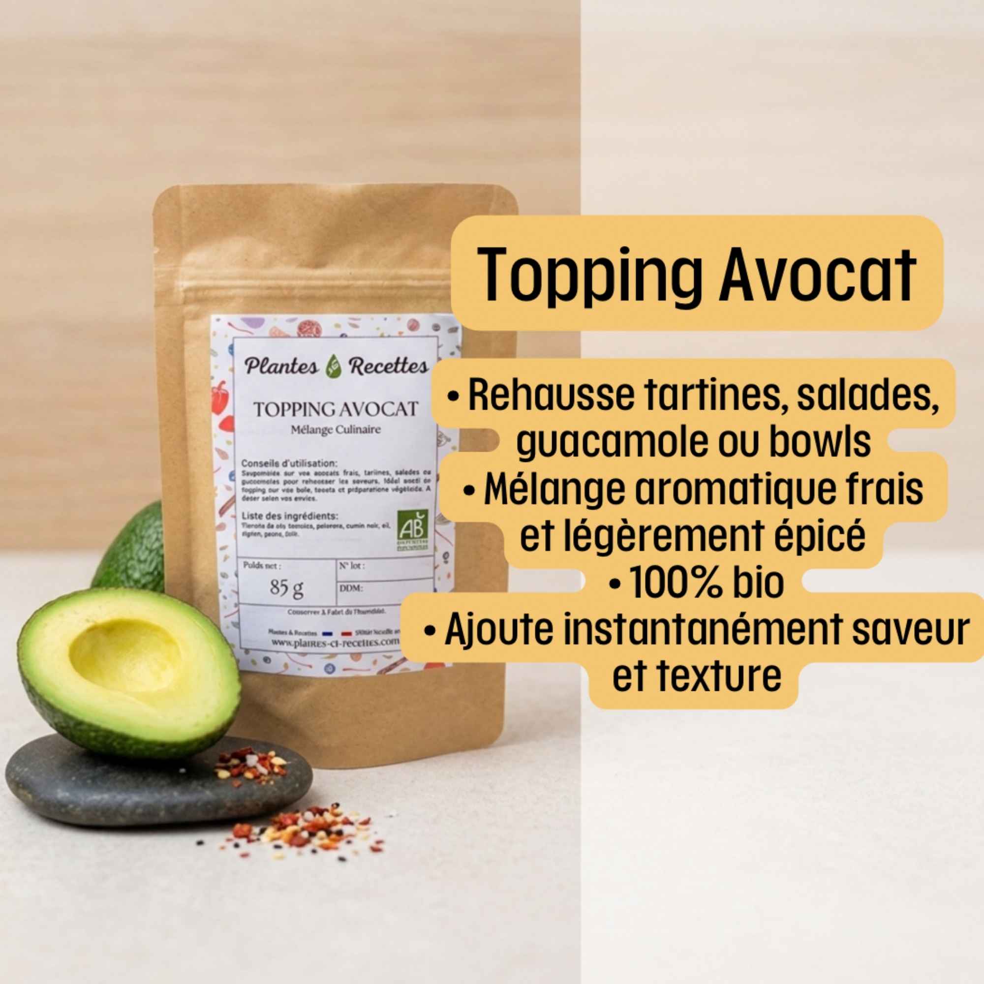 Assaisonnement pour avocat en cuisine pour plats frais et équilibrés