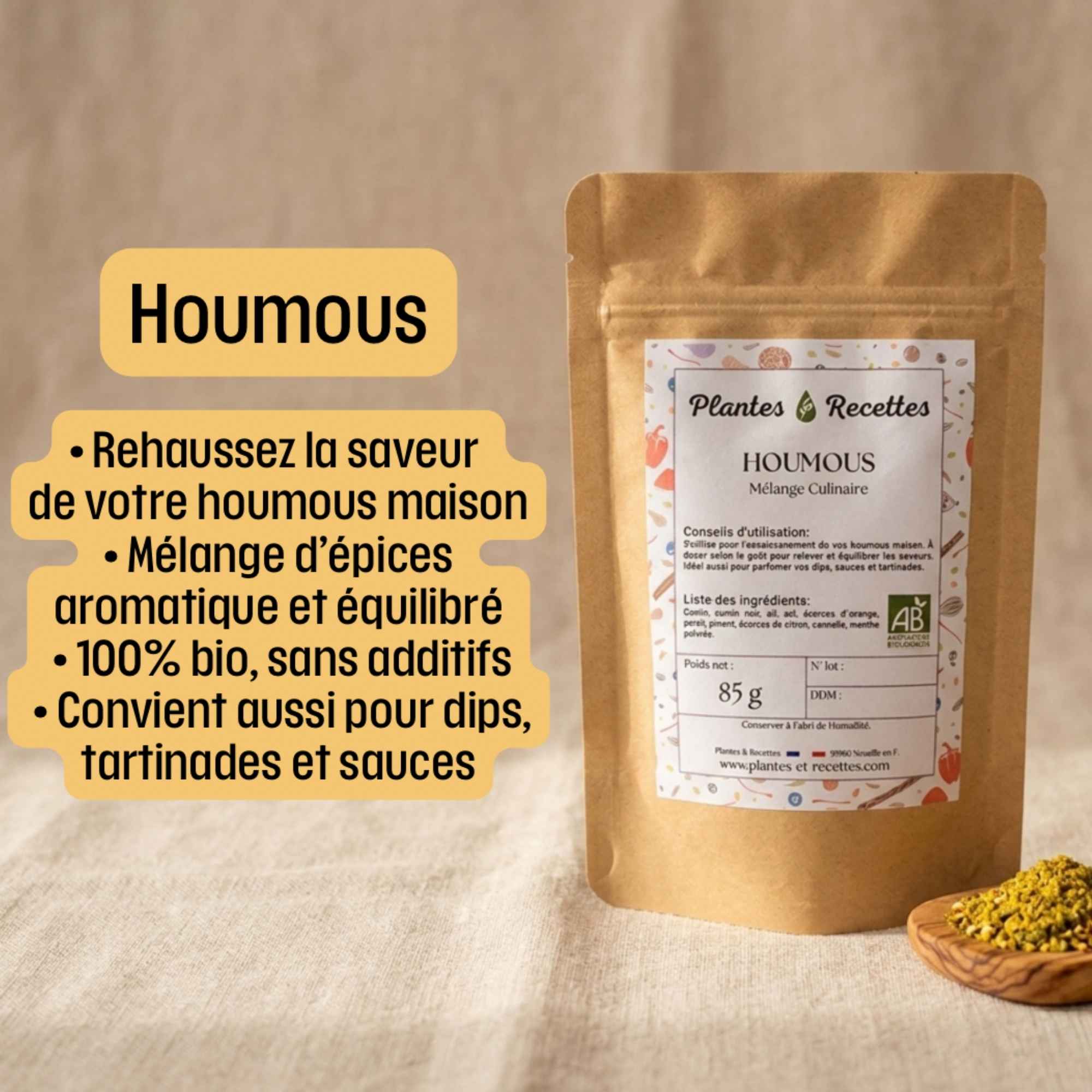 Assaisonnement pour houmous maison aux saveurs équilibrées
