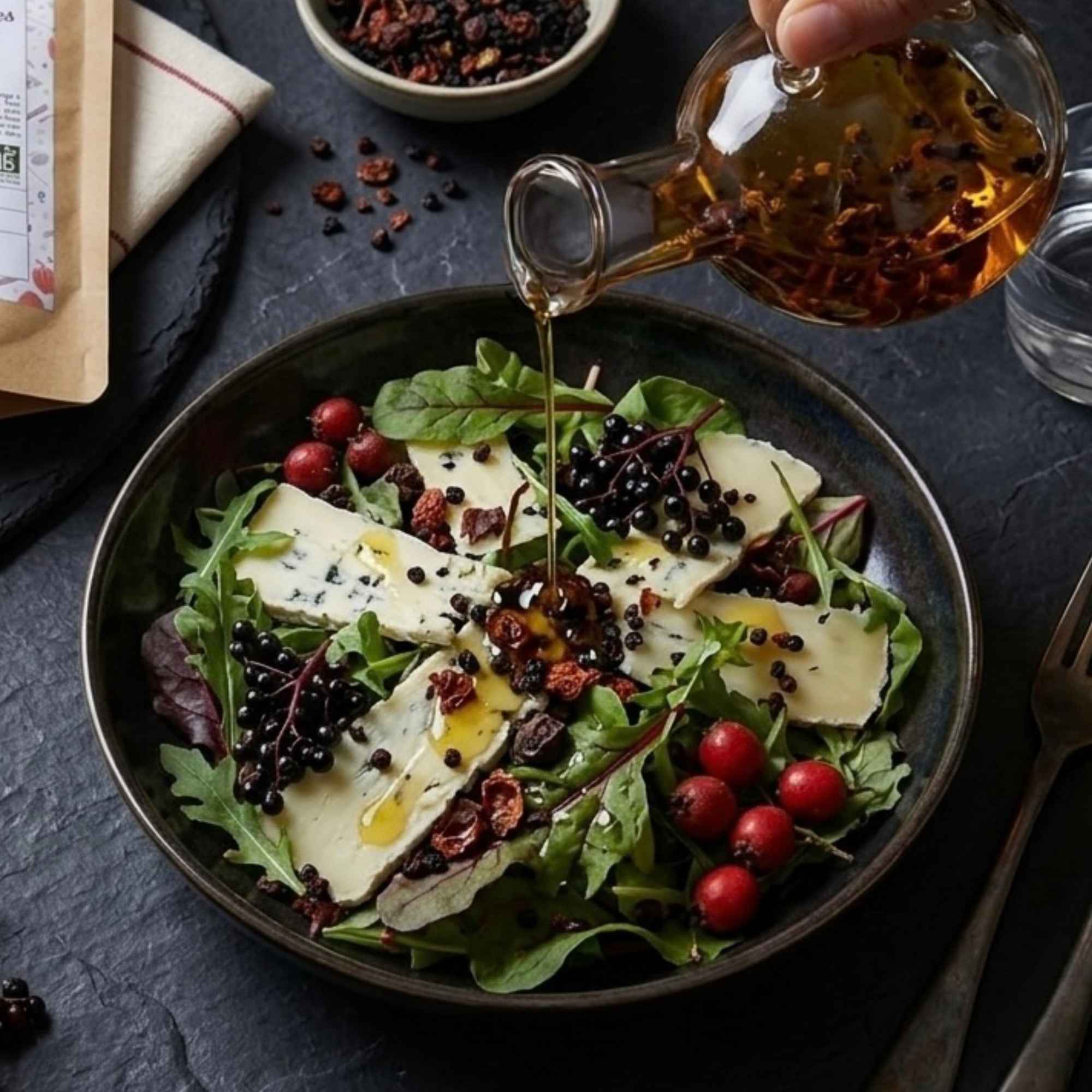 Baies séchées pour huile aromatisée maison, mélange culinaire bio aux notes fruitées