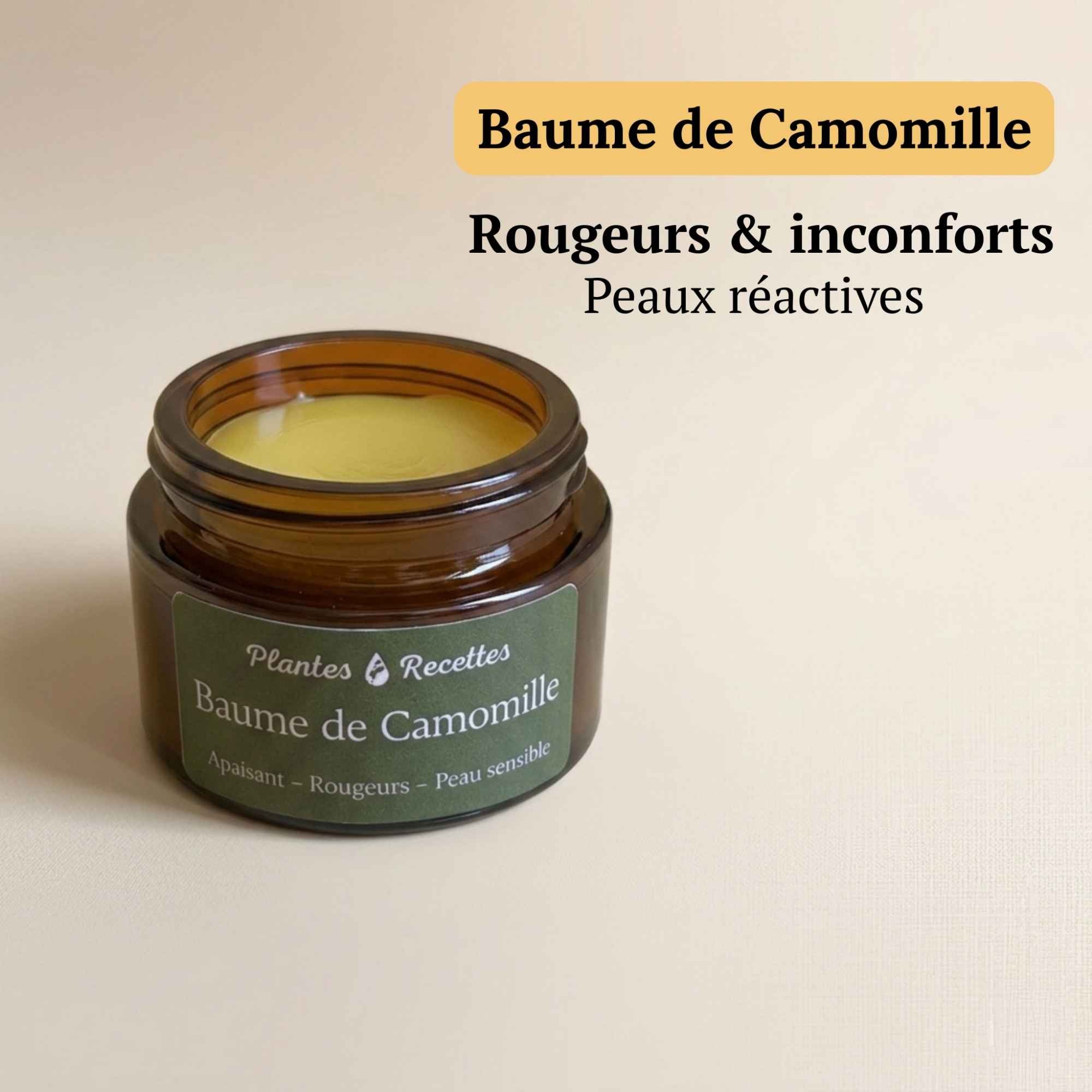 Baume de camomille inclus dans le pack pour apaiser les peaux délicates