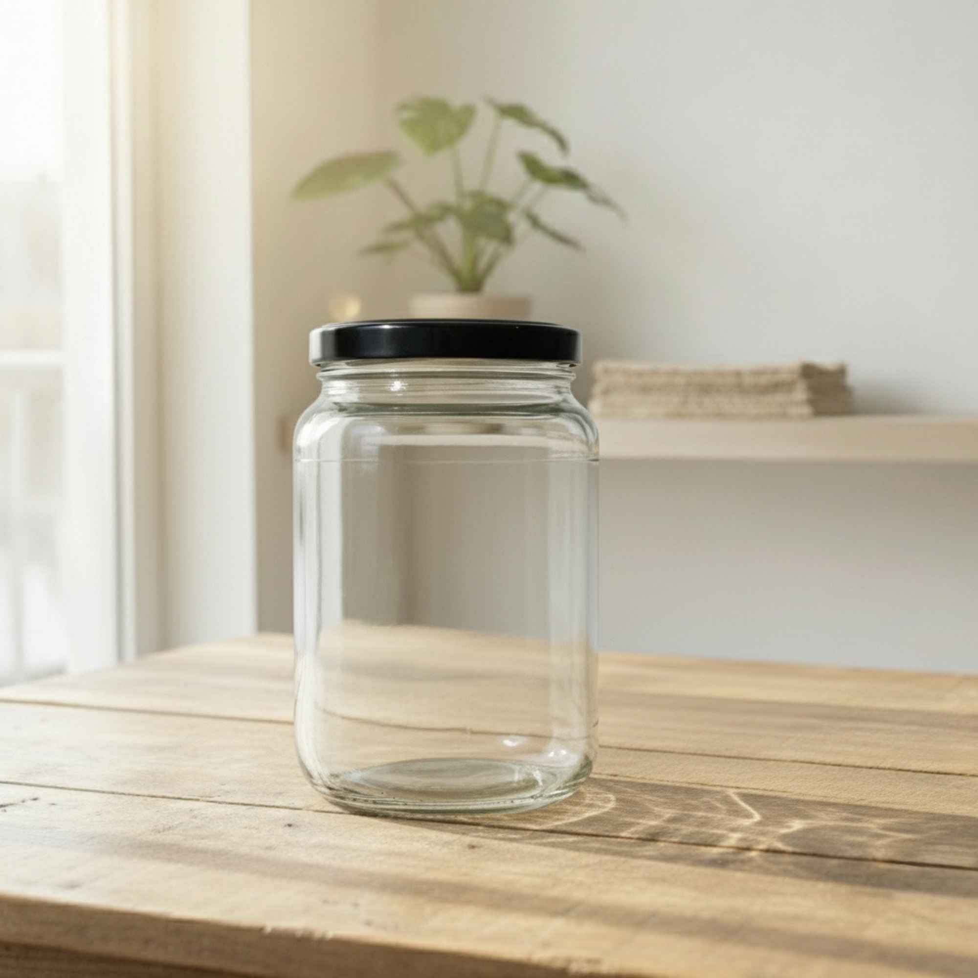 Bocal en verre transparent avec couvercle vissé, idéal pour le kéfir.