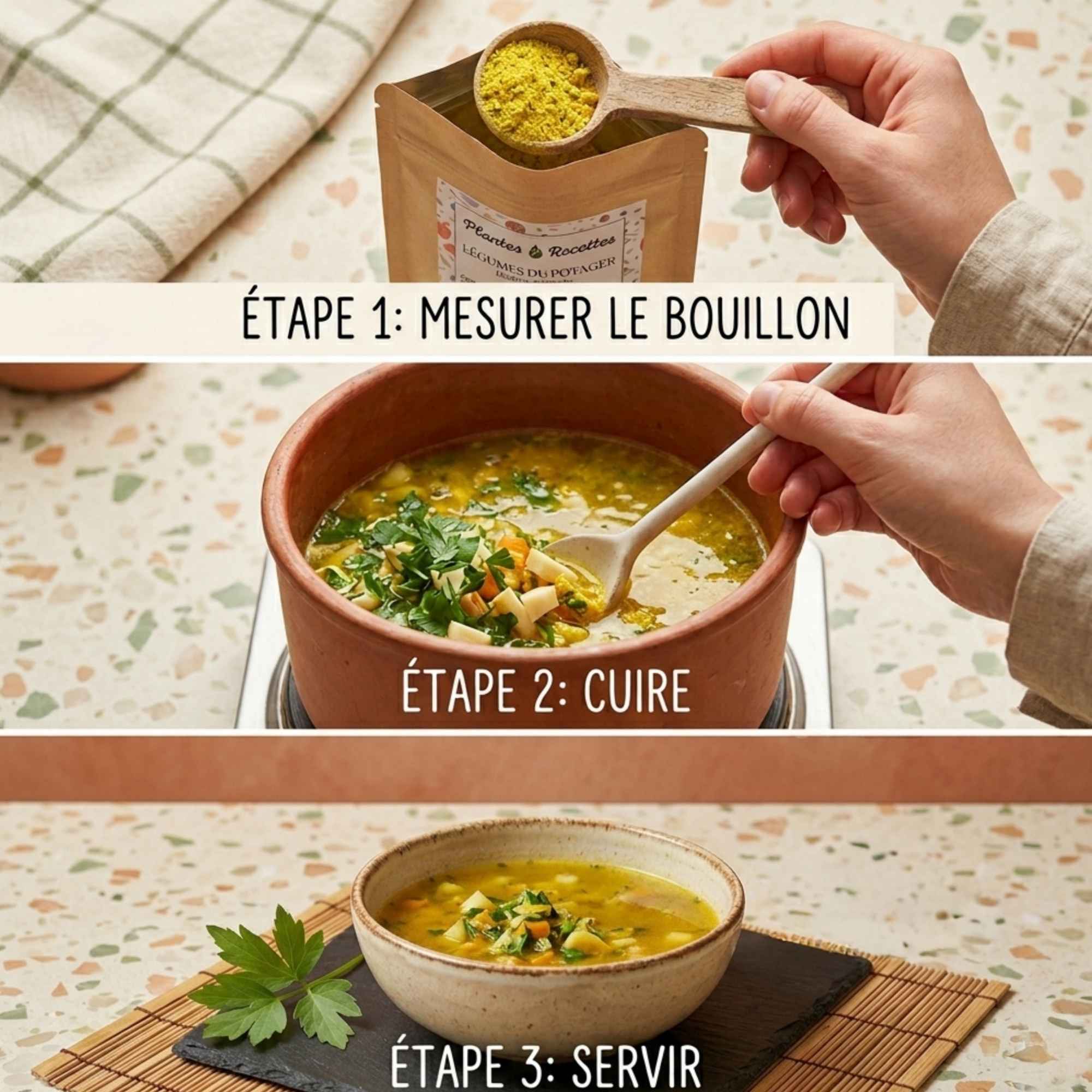 Bouillon de légumes en poudre naturel pour relever soupes et recettes maison