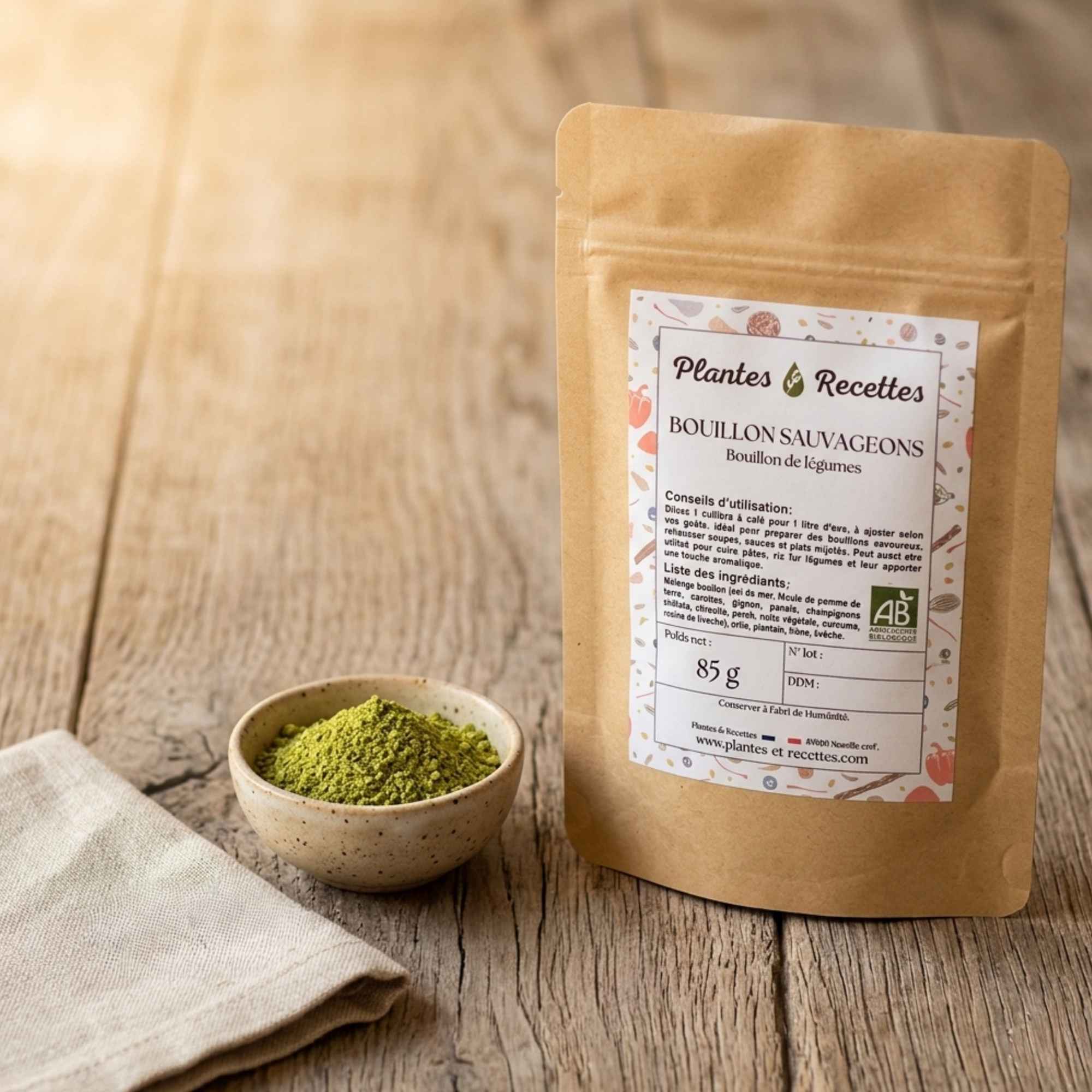 Bouillon de légumes en poudre aux plantes sauvages pour recettes maison