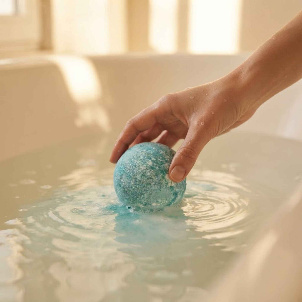 Détail de la boule de bain effervescente Éclat Secret, vegan et non testée sur les animaux.