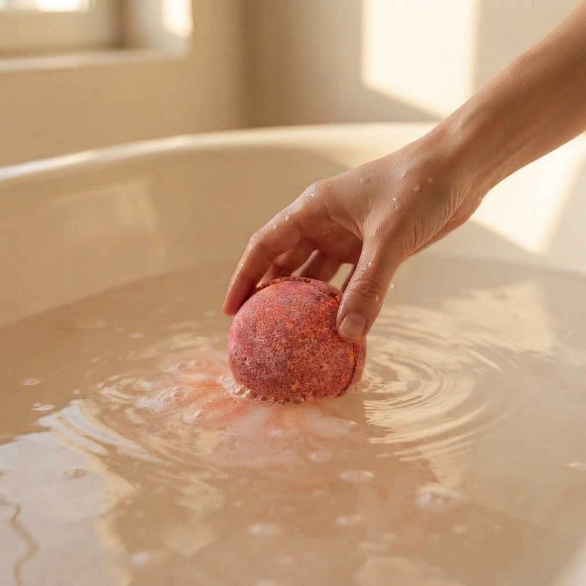 Détail de la boule de bain effervescente Rituel Solaire, vegan et non testée sur les animaux.