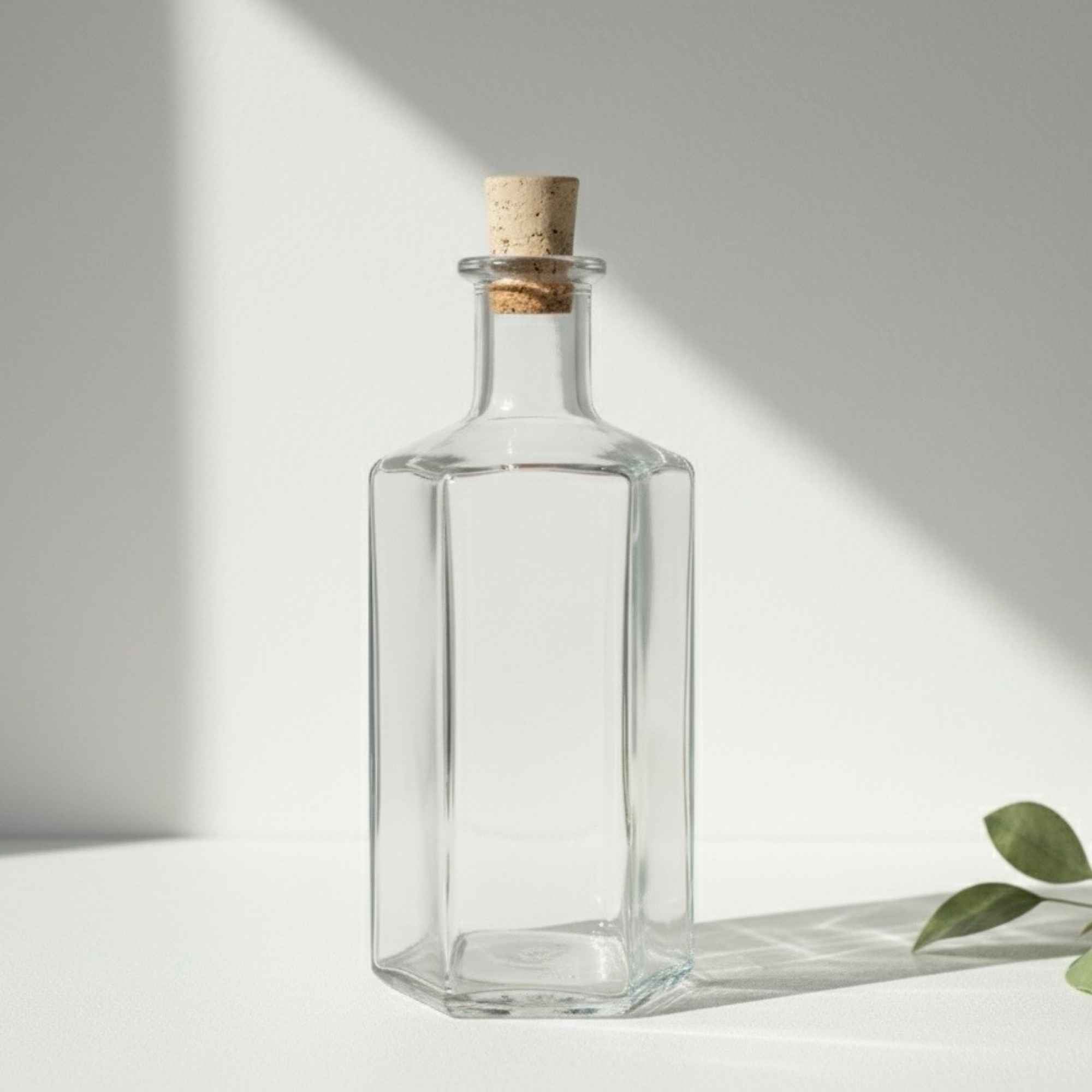 Flacon en verre 500 ml avec bouchon en liège, parfait pour l’herboristerie.