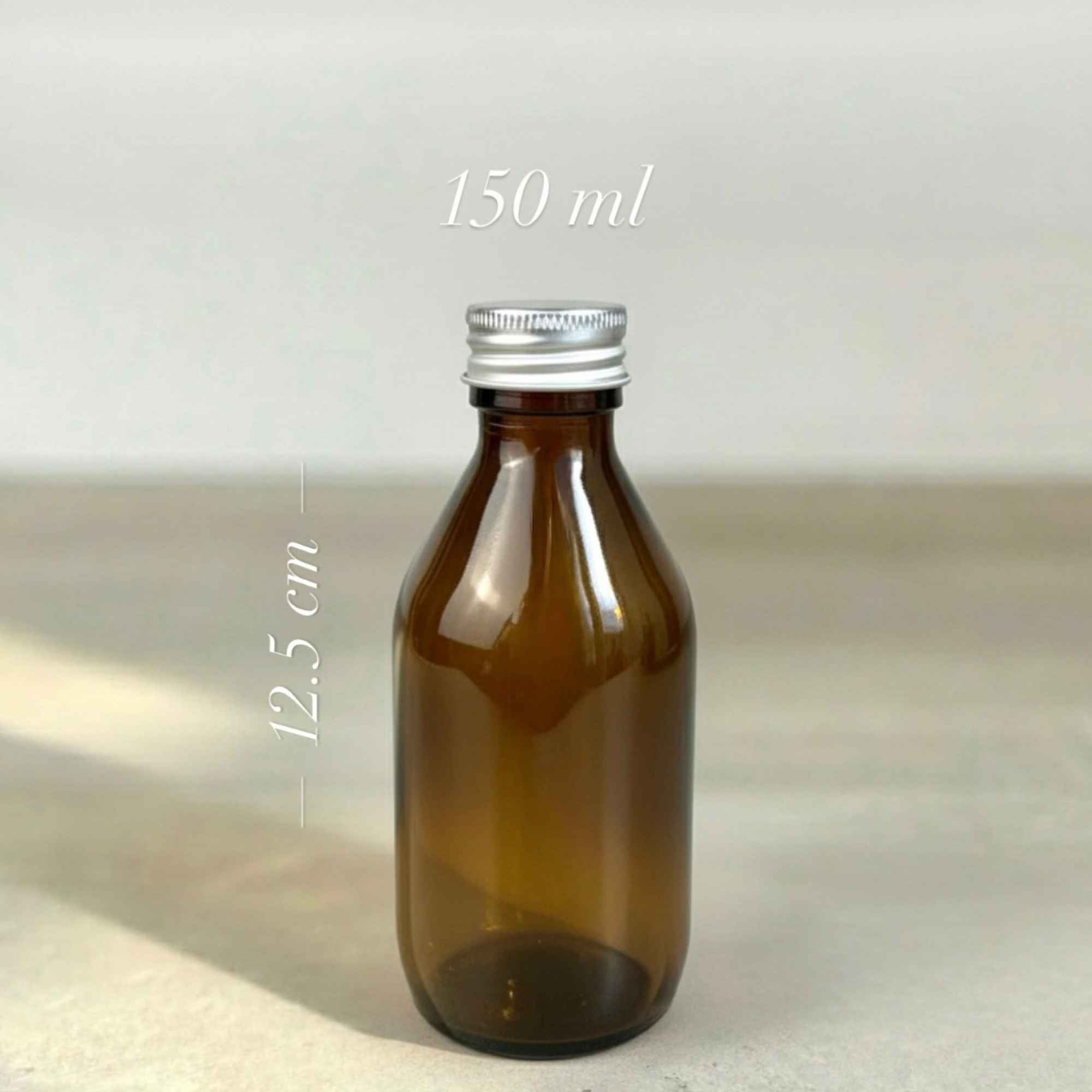Contenant 150 ml en verre ambré pour sirops médicinaux maison.