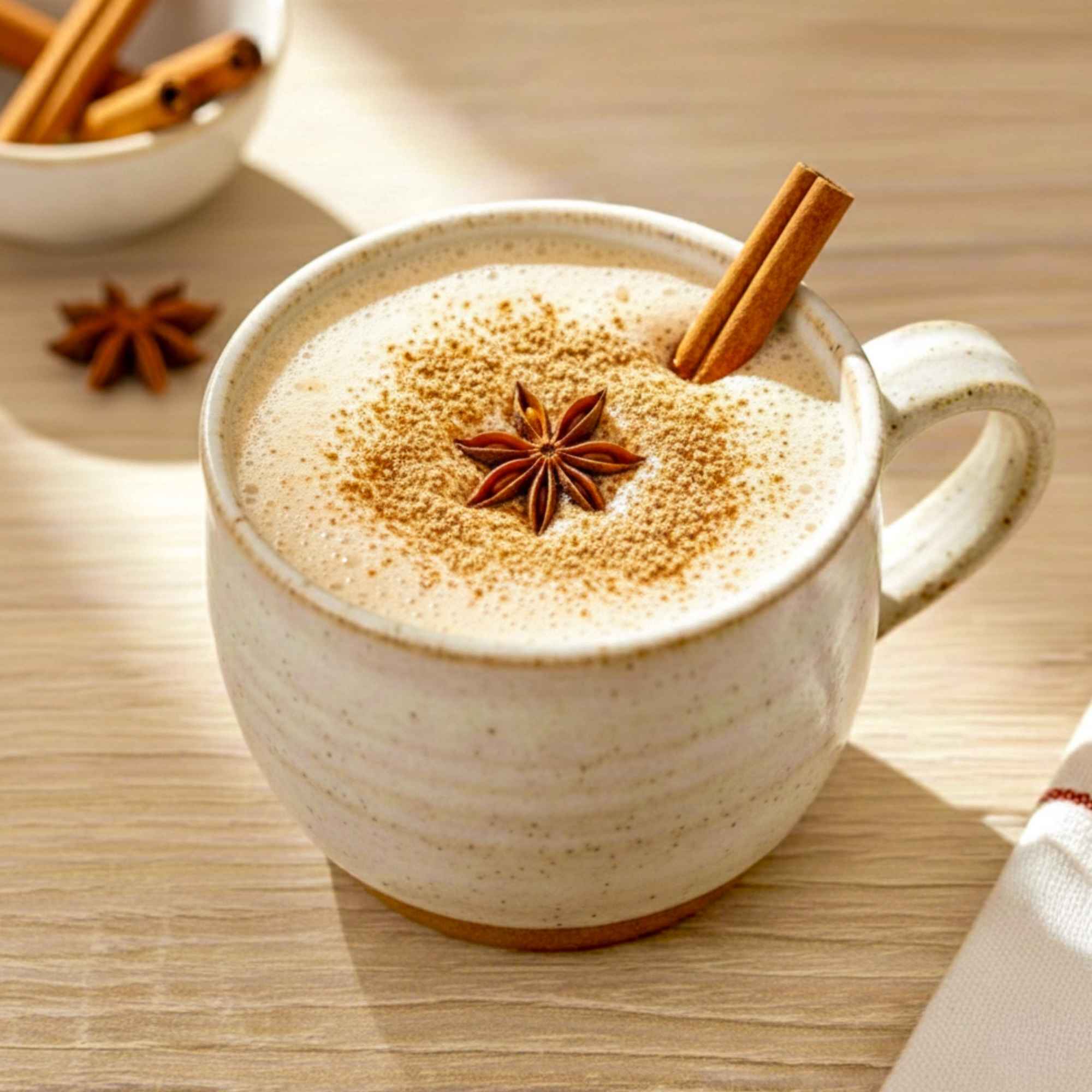Chai latte maison préparé avec un mélange d’épices bio