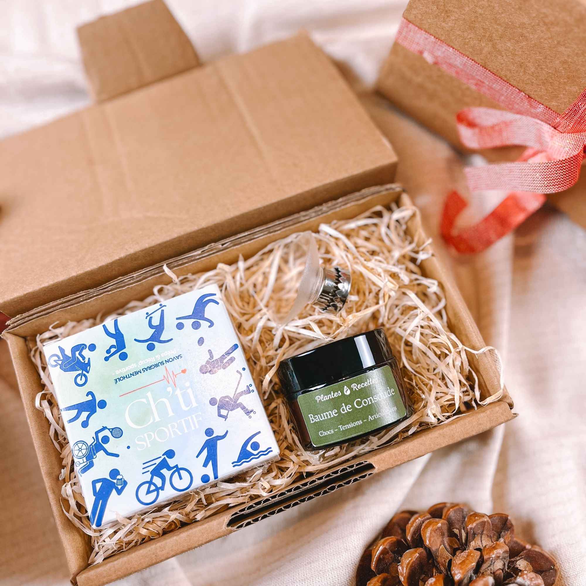 Coffret du Sportif contenant des produits naturels pour la récupération et le bien-être, créé par Plantes & Recettes