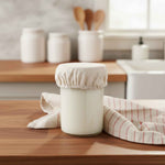 Couvre-pot en tissu coton naturel avec élastique, accessoire pour protéger et laisser respirer les fermentations maison.