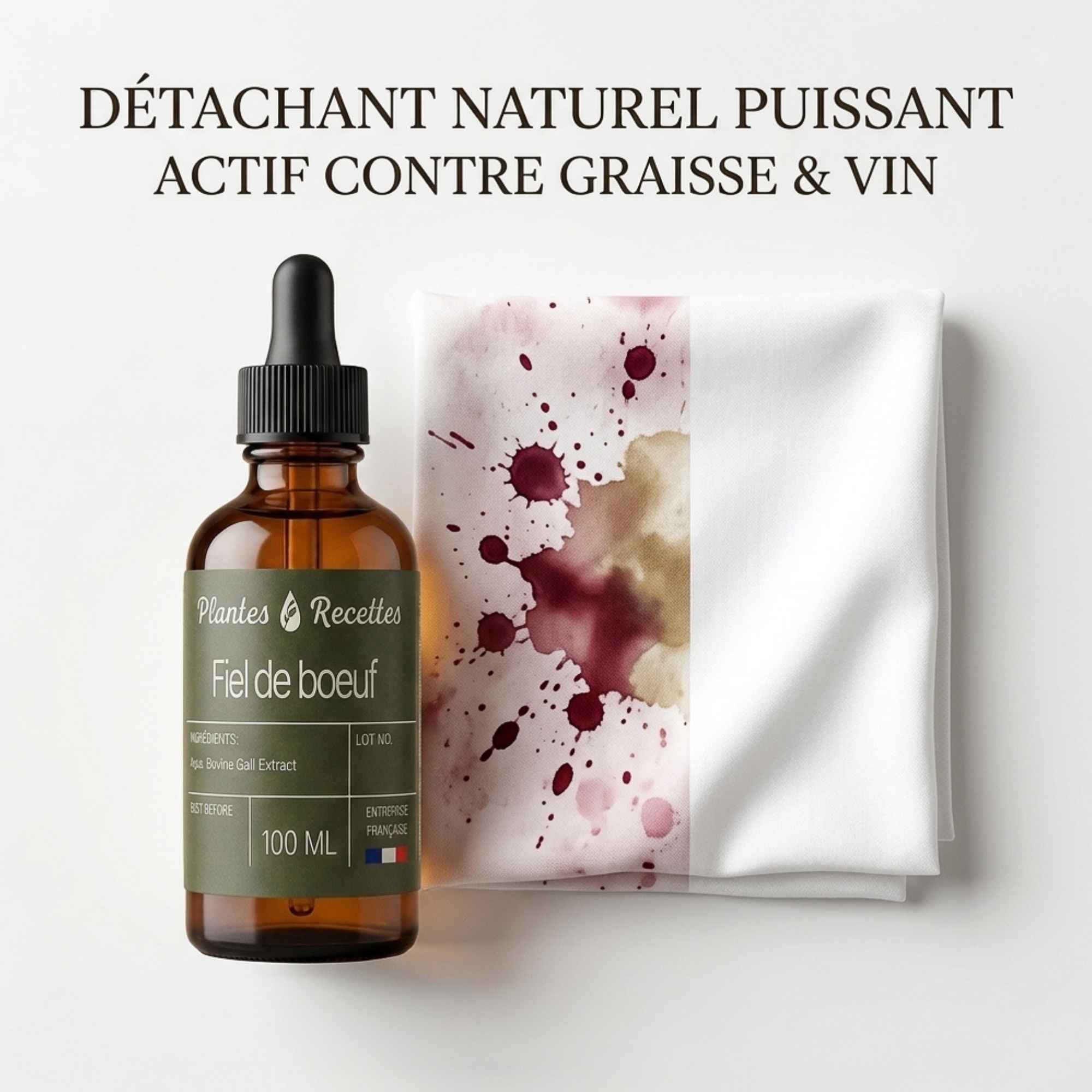 Détachant au fiel de bœuf pour éliminer les taches grasses et les taches de vin sur les textiles