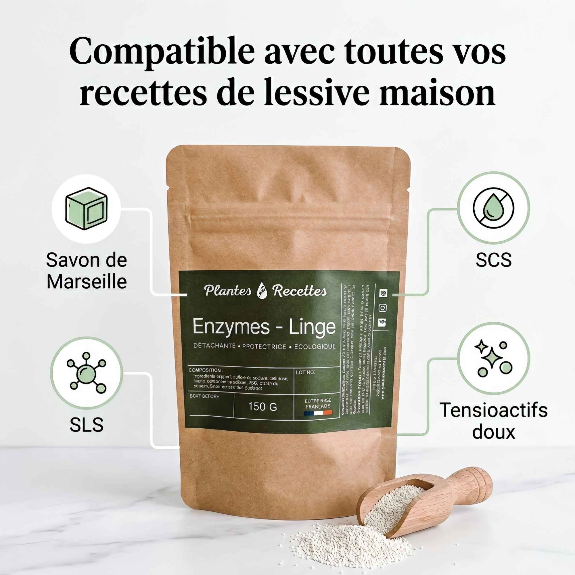 Enzymes compatibles avec les recettes de lessive maison au savon de Marseille ou tensioactifs