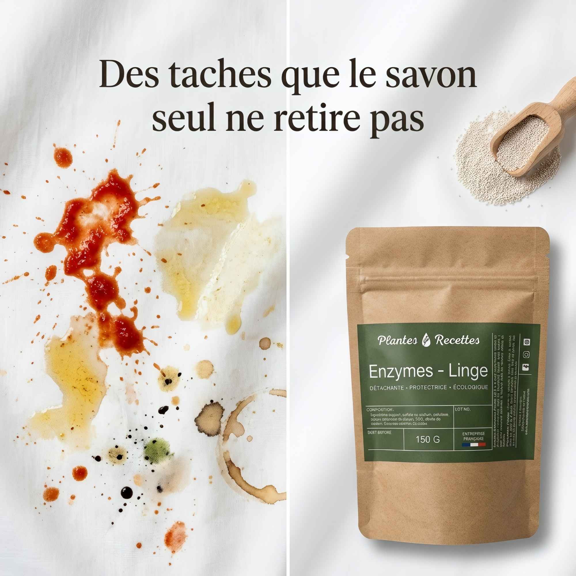 Enzymes linge pour aider à éliminer les taches difficiles du quotidien
