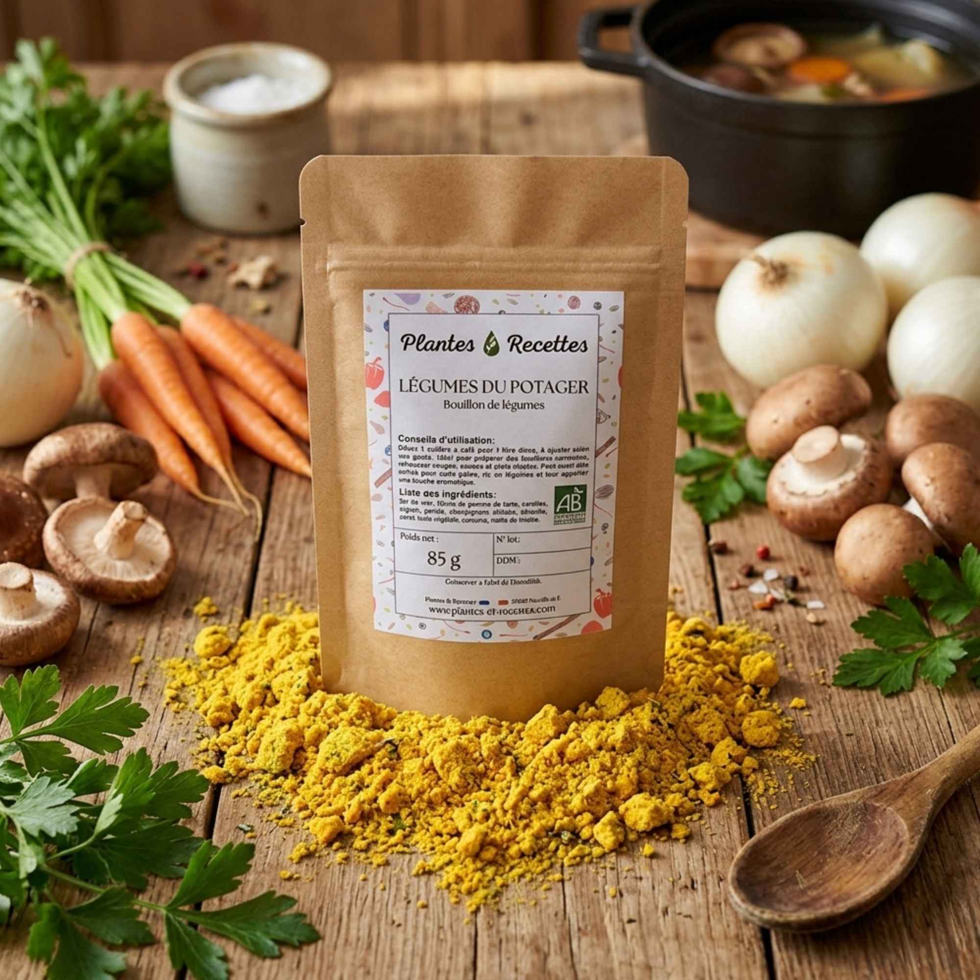 Mélange d’épices pour bouillon de légumes maison en poudre riche en saveurs naturelles