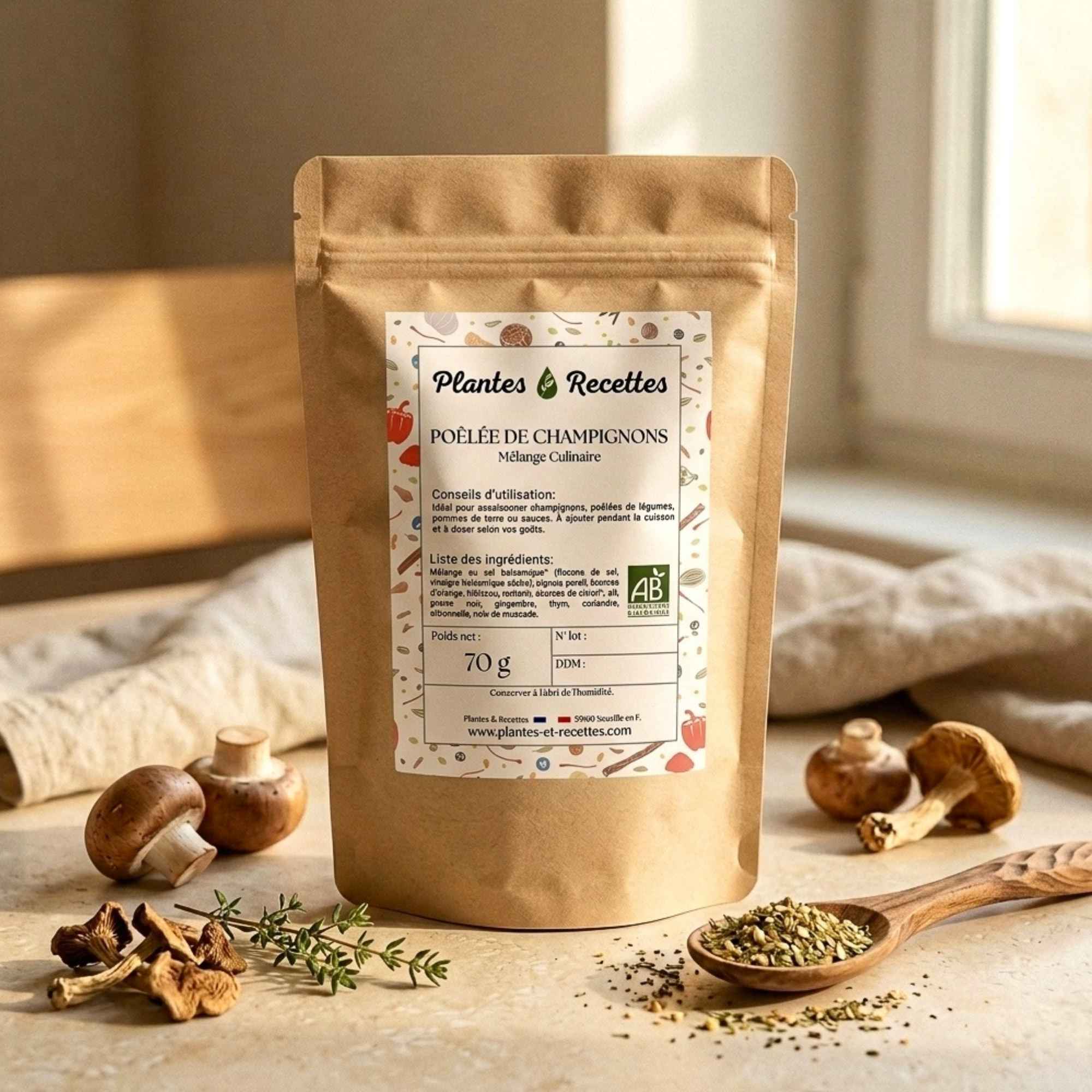 Sachet de 70 g d’Épices Poêlée de Champignons Bio Plantes & Recettes