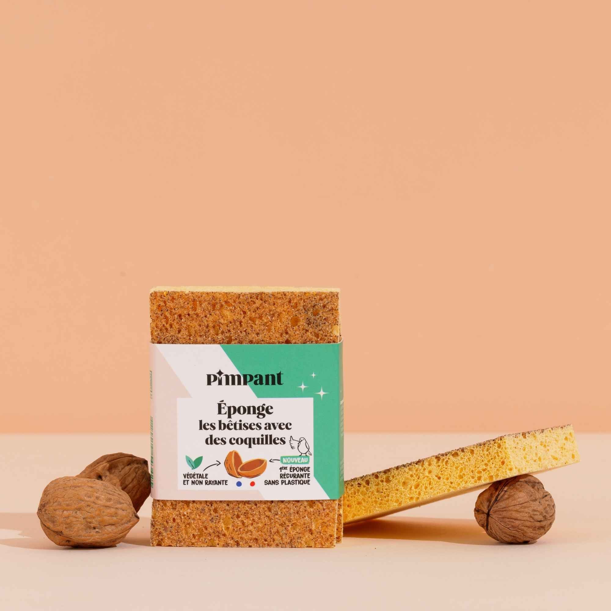 Lot de 2 éponges grattantes 100 % végétales et recyclables. Non rayantes, biodégradables, fabriquées en France. Alternative écologique aux éponges vertes classiques.