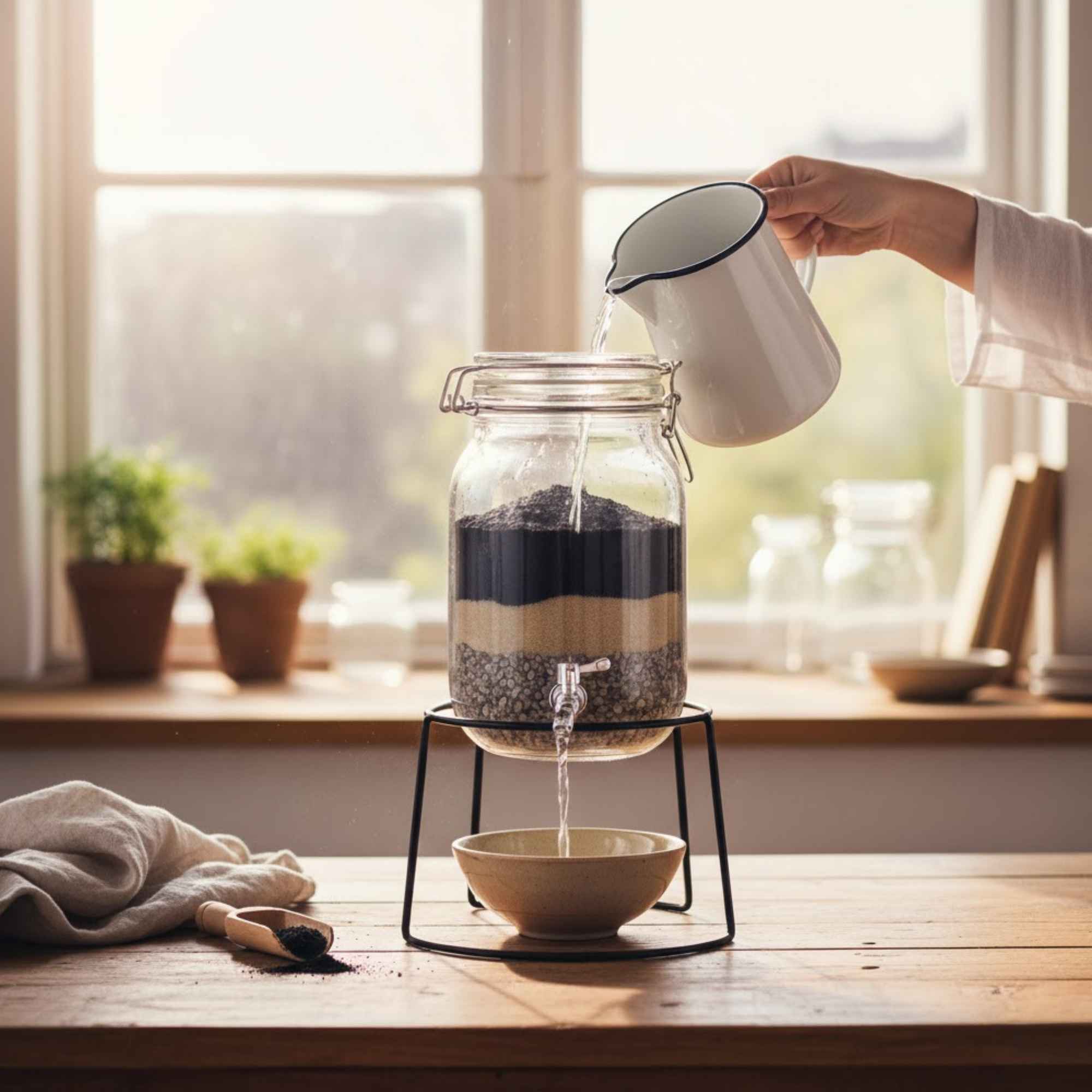 Charbon actif végétal utilisé pour filtrer naturellement l’eau, produit polyvalent Plantes & Recettes aux usages purifiants et écologiques.