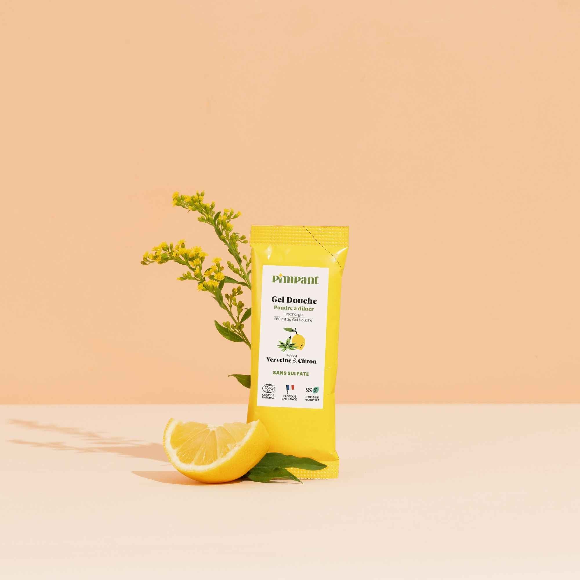 Gel douche verveine citron Pimpant en recharge à diluer, naturel et écologique, disponible avec flacon en verre réutilisable.