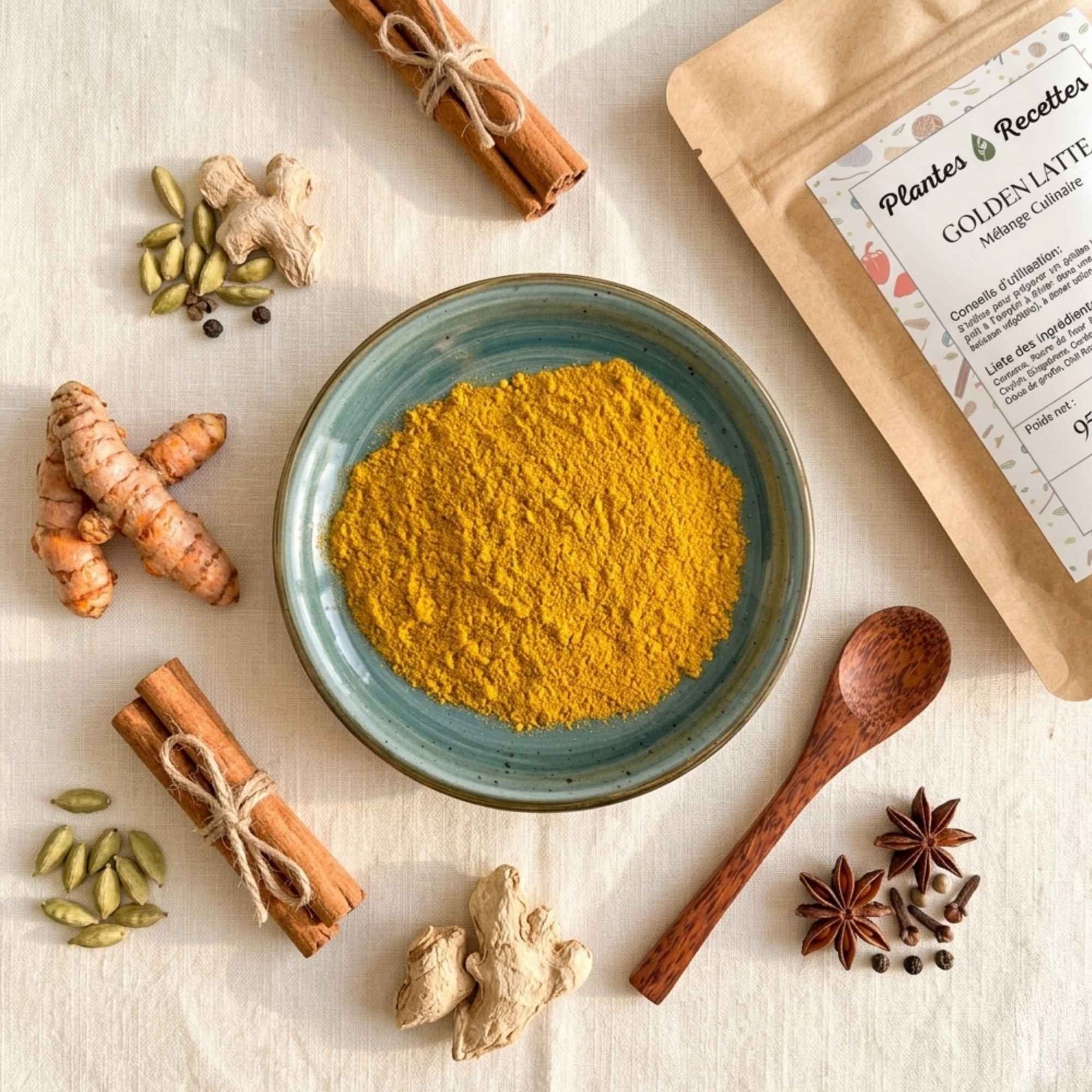 Mélange d’épices pour golden latte au curcuma pour boisson chaude maison