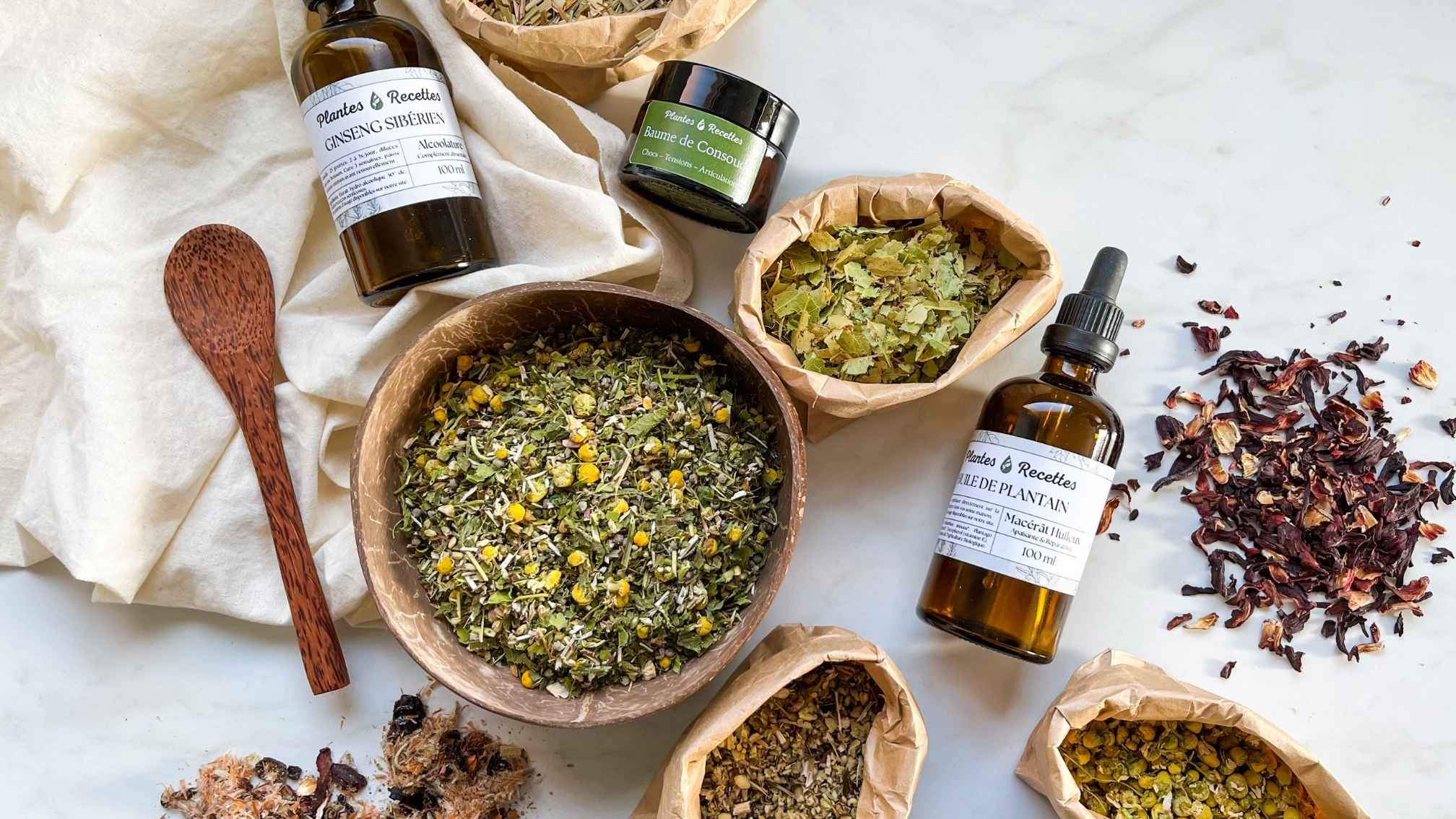 Herboristerie Plantes et Recettes avec plantes medicinales sechees et tisanes pour vos preparations naturelles