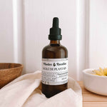 Huile de plantain bio Plantes & Recettes, macérat huileux artisanal issu d’agriculture biologique, fabrication française, flacon verre 100 ml, macération longue.
