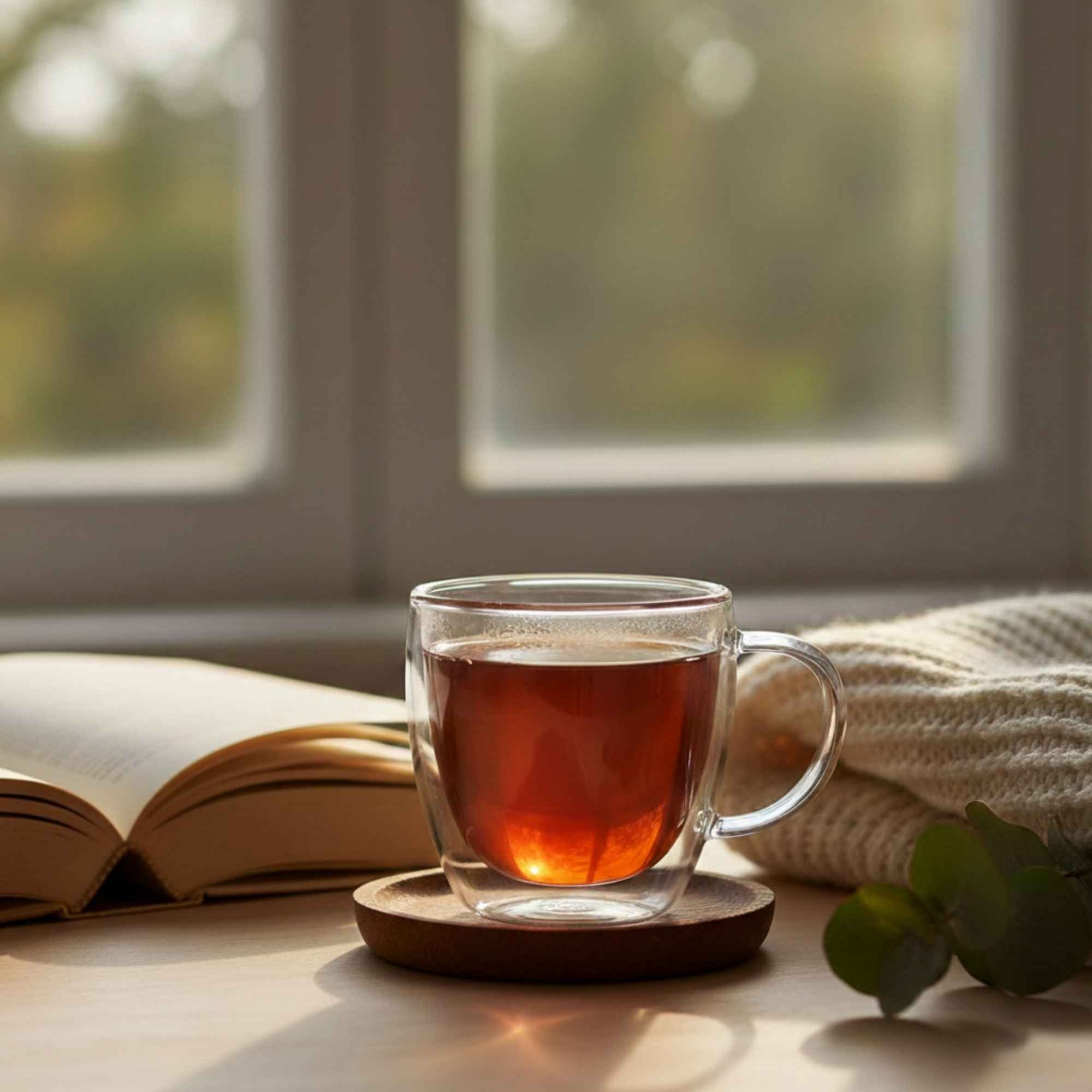 Infusion de thé noir bio servie en tasse – boisson chaude aux arômes profonds