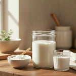 Bocal de lait et souche de kéfir de lait fraîche pour fermentation maison.