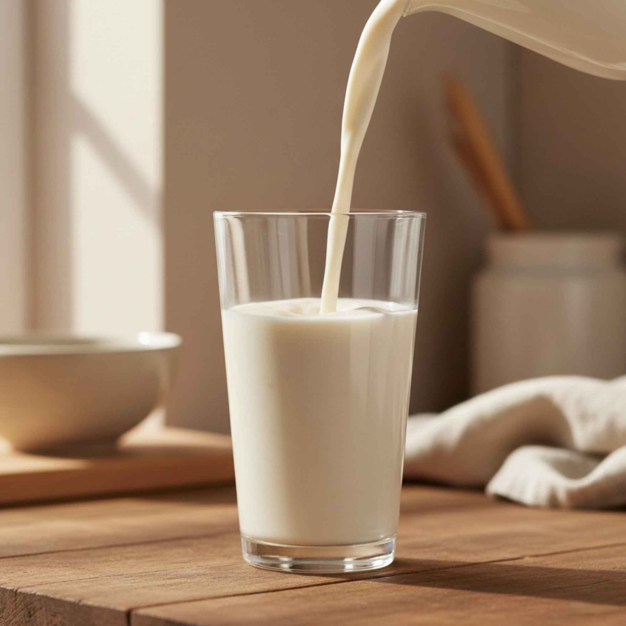 Lait fermenté kéfir maison servi dans un verre après fermentation.