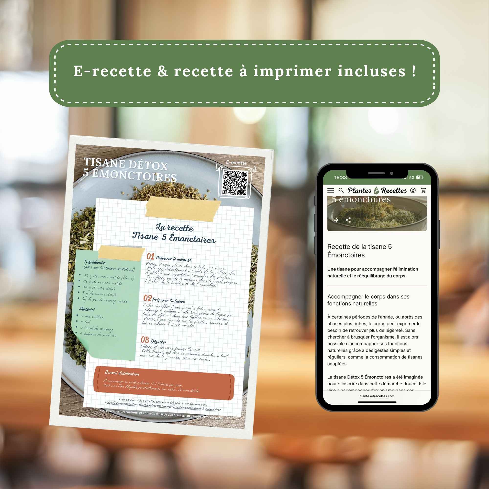 Kit recette tisane detox 5 emonctoires avec e recette en ligne et fiche recette a imprimer incluses