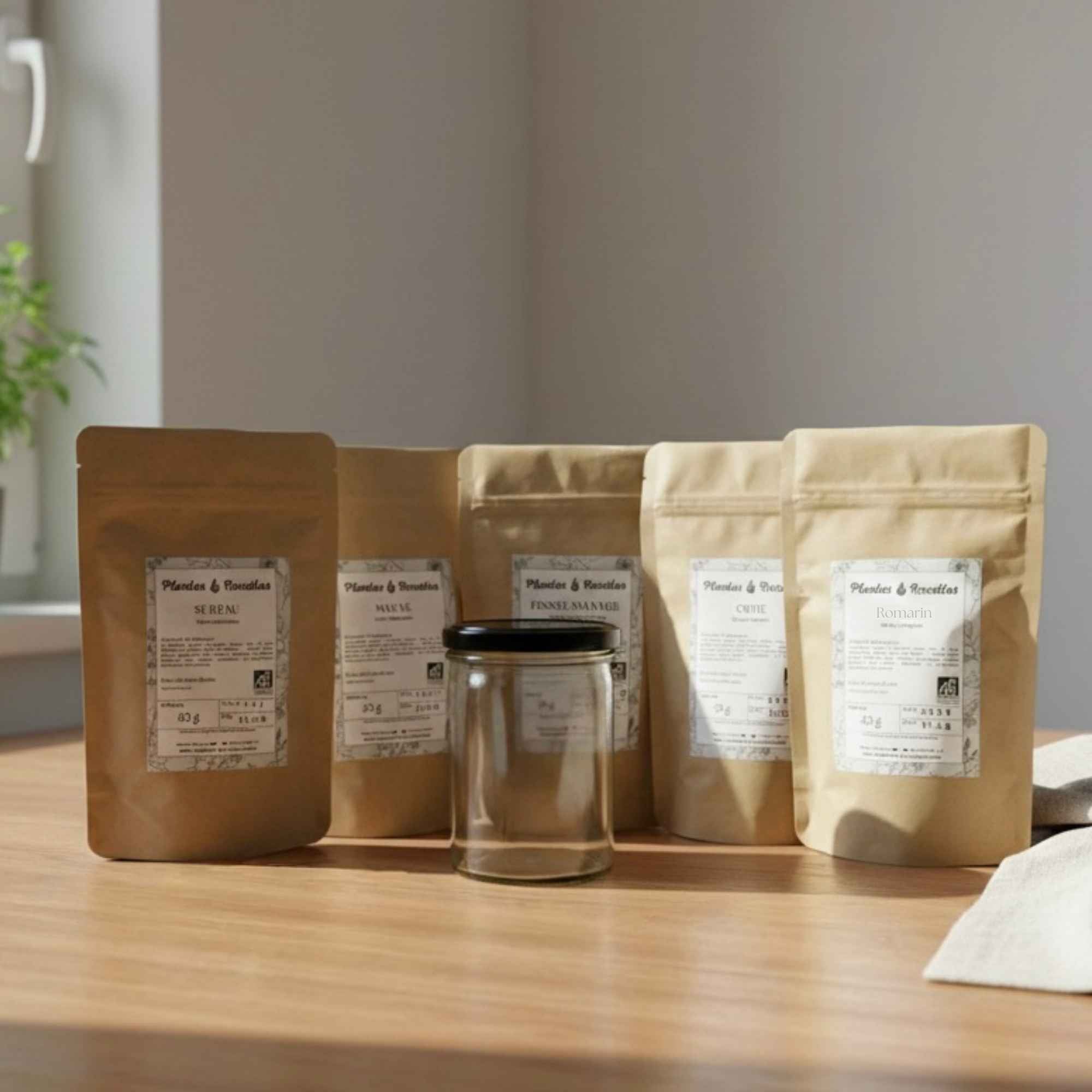 Kit recette Tisane Détox 5 Émonctoires comprenant les plantes séchées bio et un bocal en verre pour préparer sa tisane maison