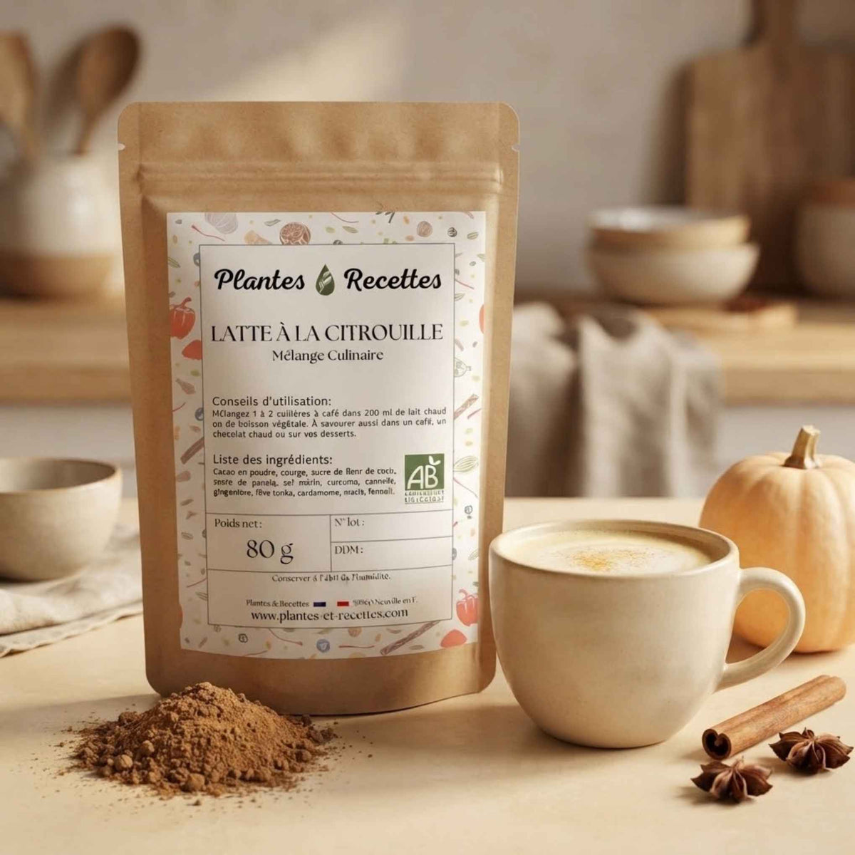 Sachet de Latte à la Citrouille, mélange d’épices bio pour boisson chaude maison