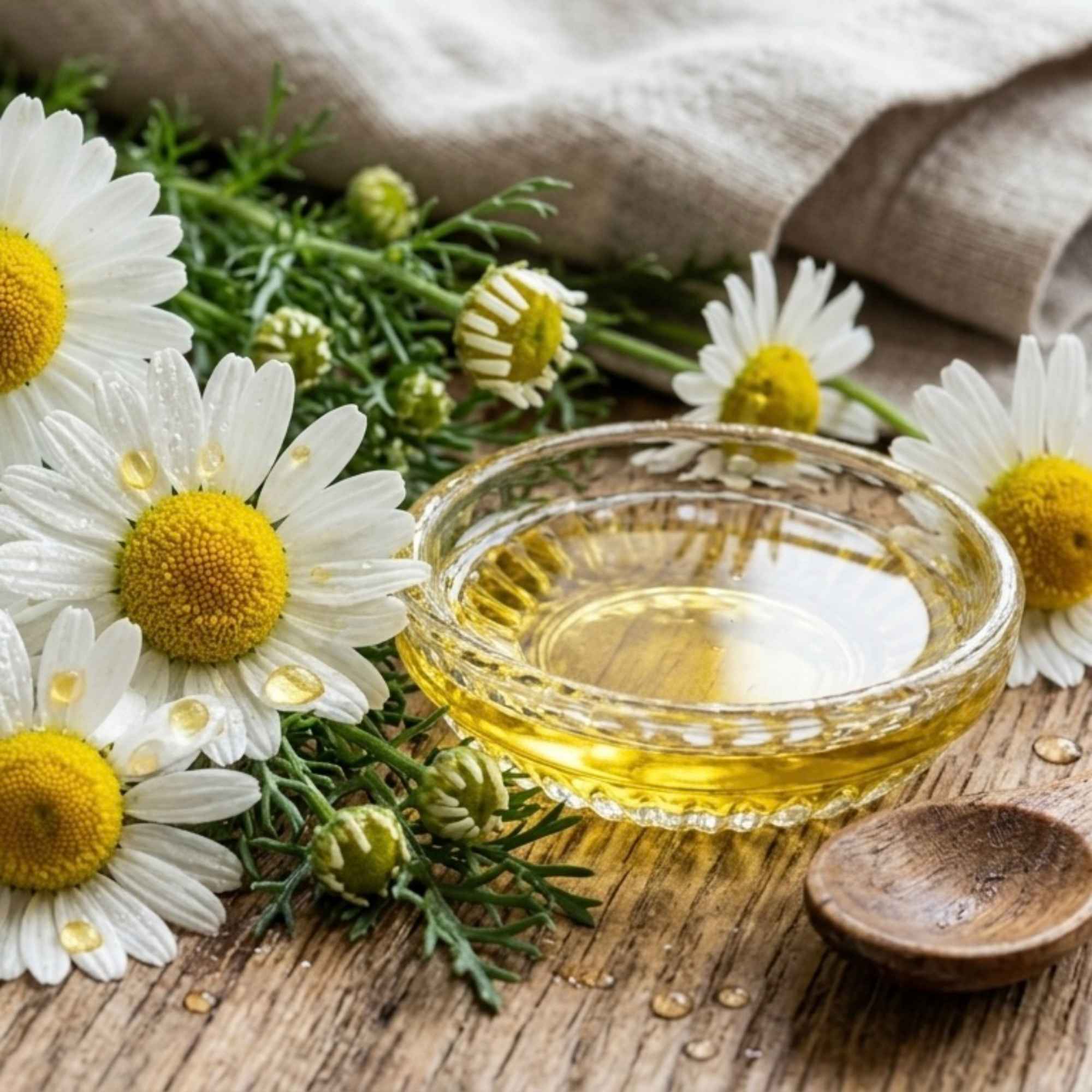 Macérât huileux à base de fleurs de camomille matricaire, plante reconnue pour les soins cutanés doux