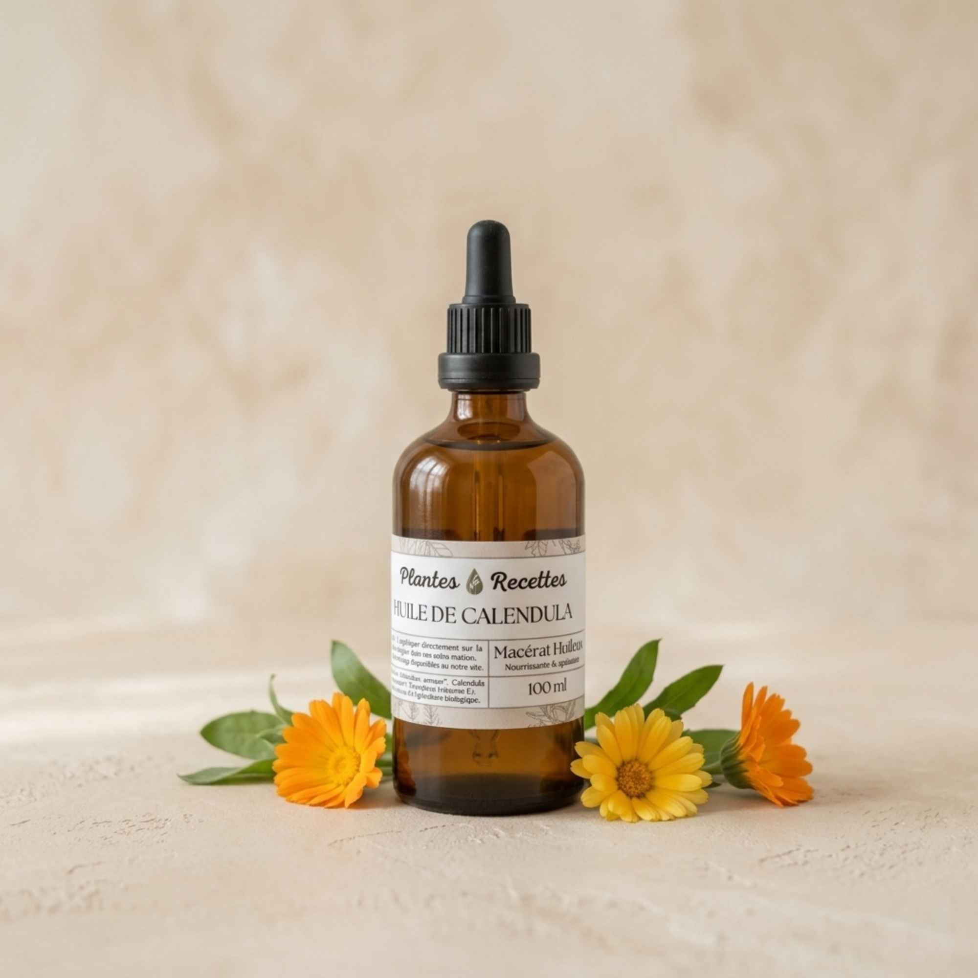 Macérât huileux de calendula Plantes et Recettes, huile naturelle à base de fleurs de souci pour le soin de la peau
