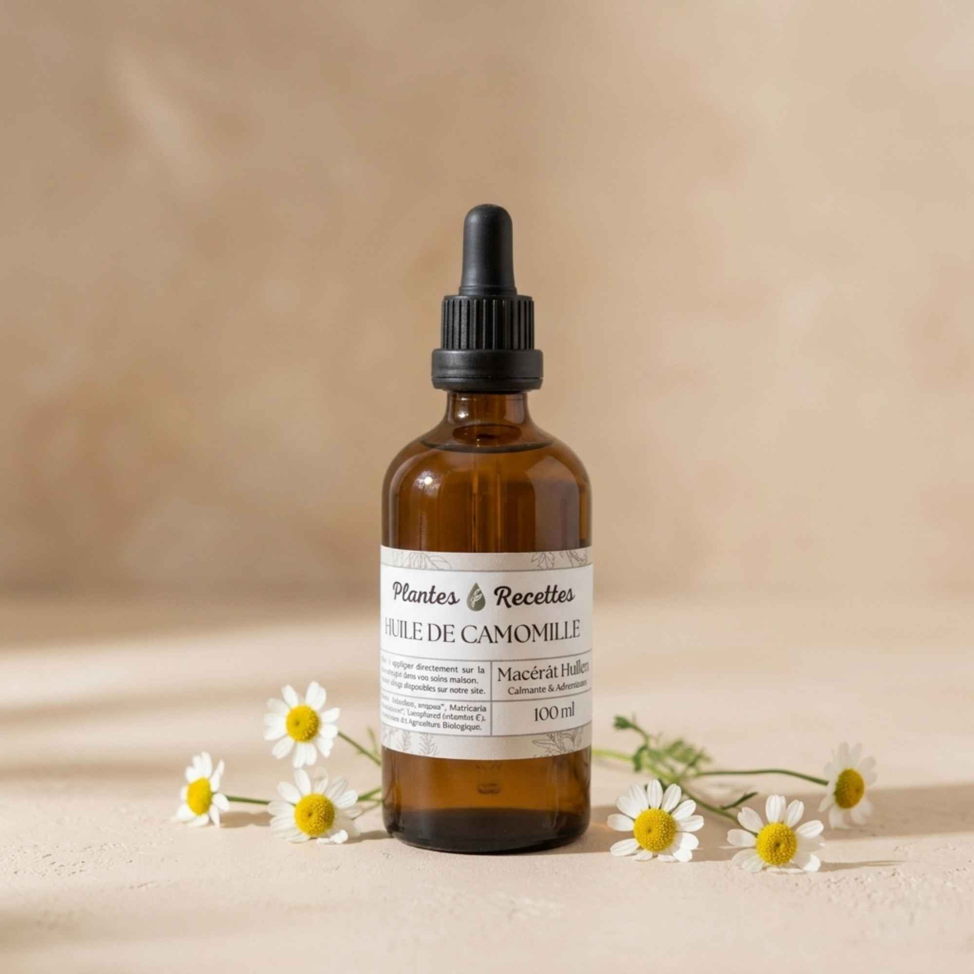 Macérât huileux de camomille Plantes et Recettes, huile naturelle à base de fleurs de camomille pour le soin de la peau