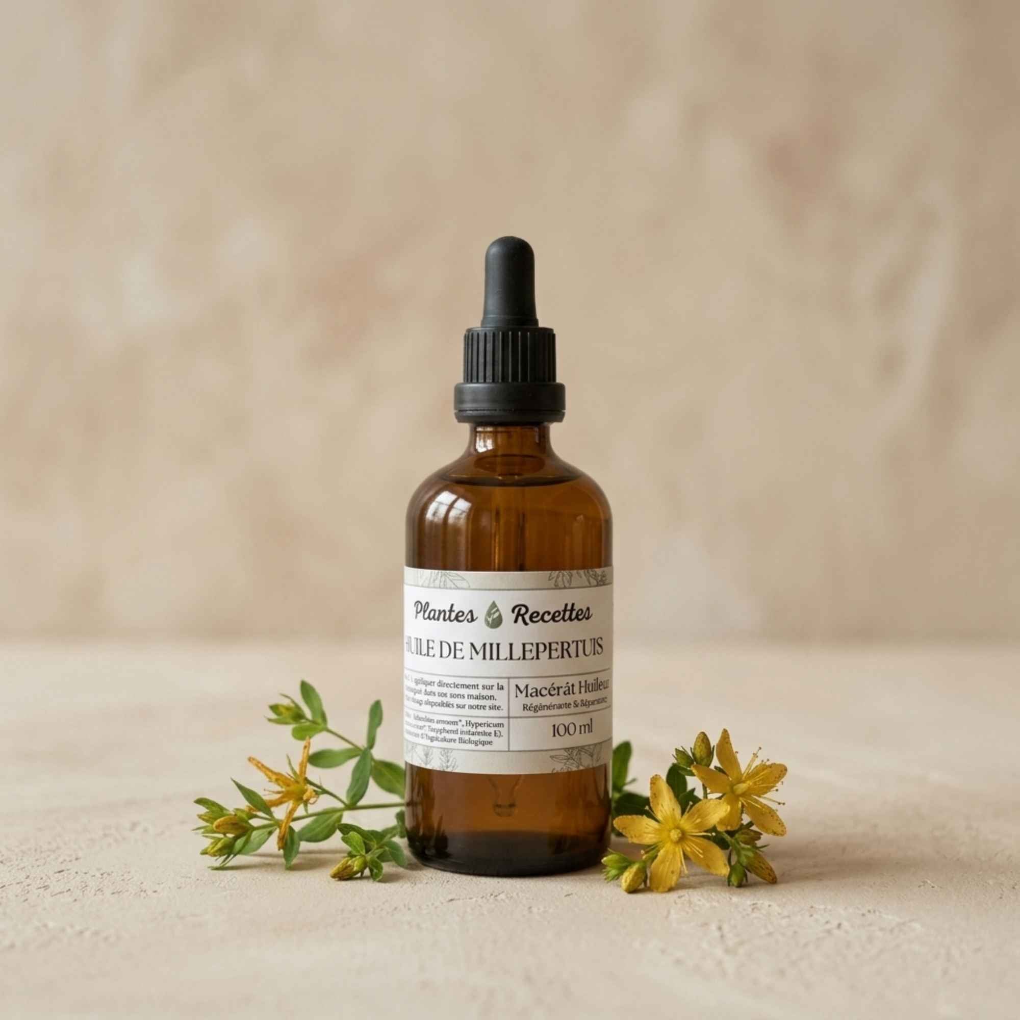 Macérât huileux de millepertuis Plantes et Recettes, huile naturelle à base de fleurs pour le soin de la peau