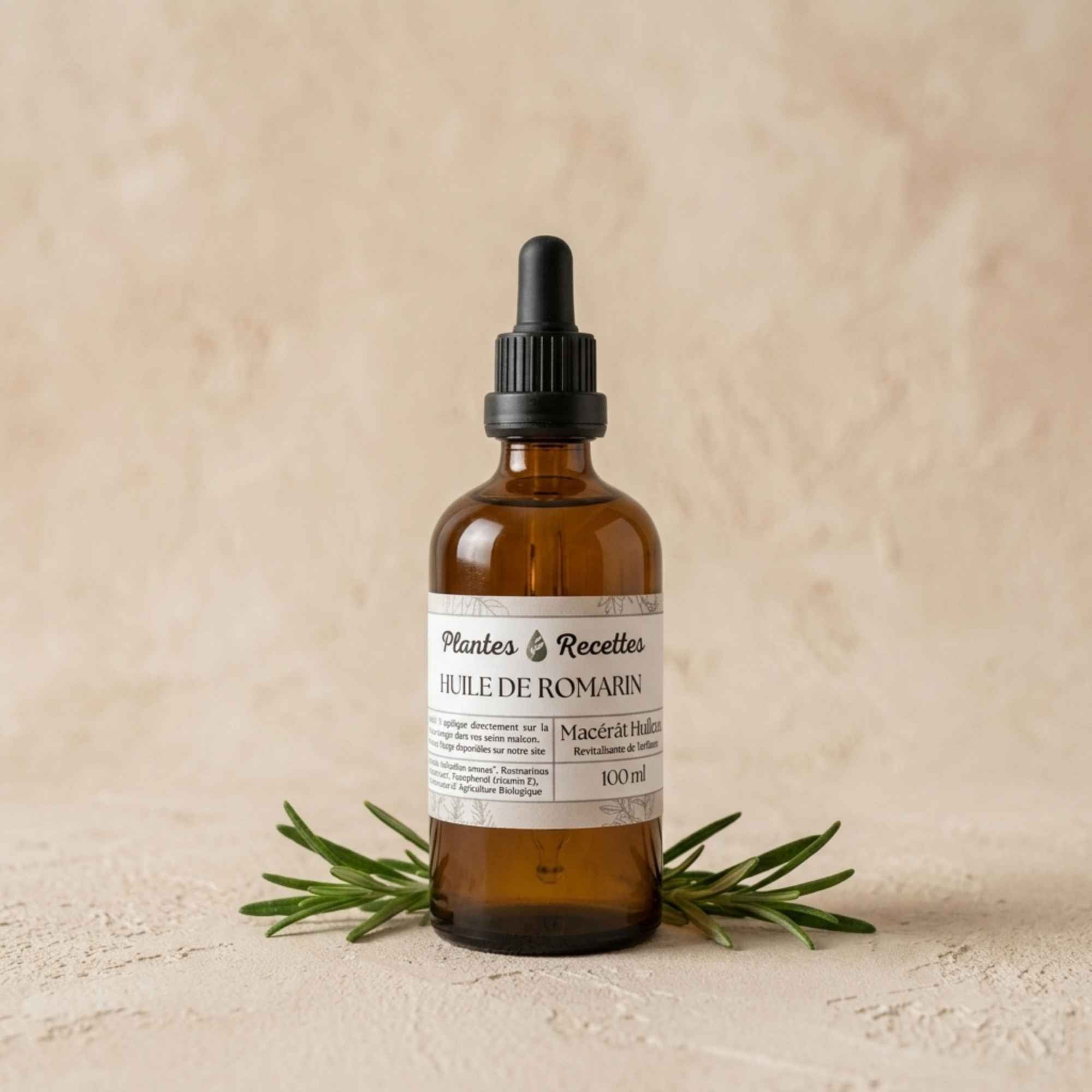 Macérât huileux de romarin Plantes et Recettes, huile naturelle à base de feuilles pour le soin de la peau et du cuir chevelu